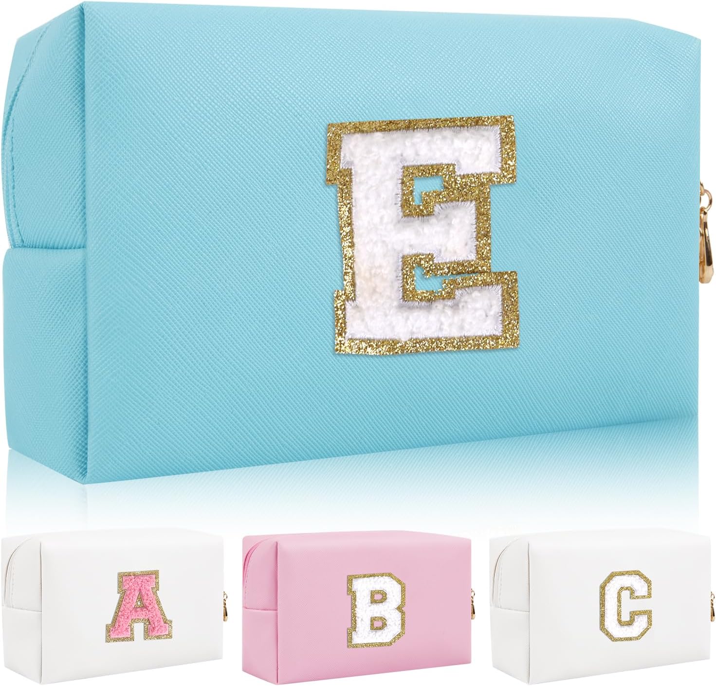 Personalized Initial Letter Patch Makeup Bag, Preppy