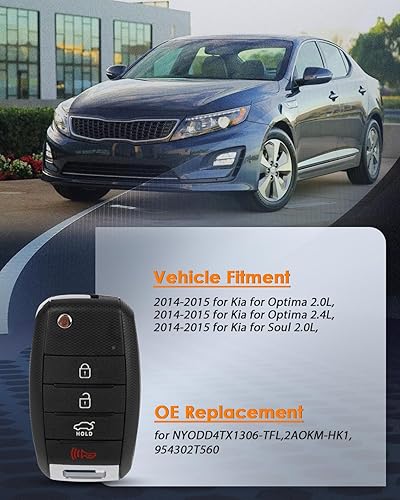 Miniatura 2 de OCPTY 1 X Flip Key Entry Control remoto sin cortar llavero transmisor reemplazo para Kia para Optima 14 15 NYODD4TX1306-TFL