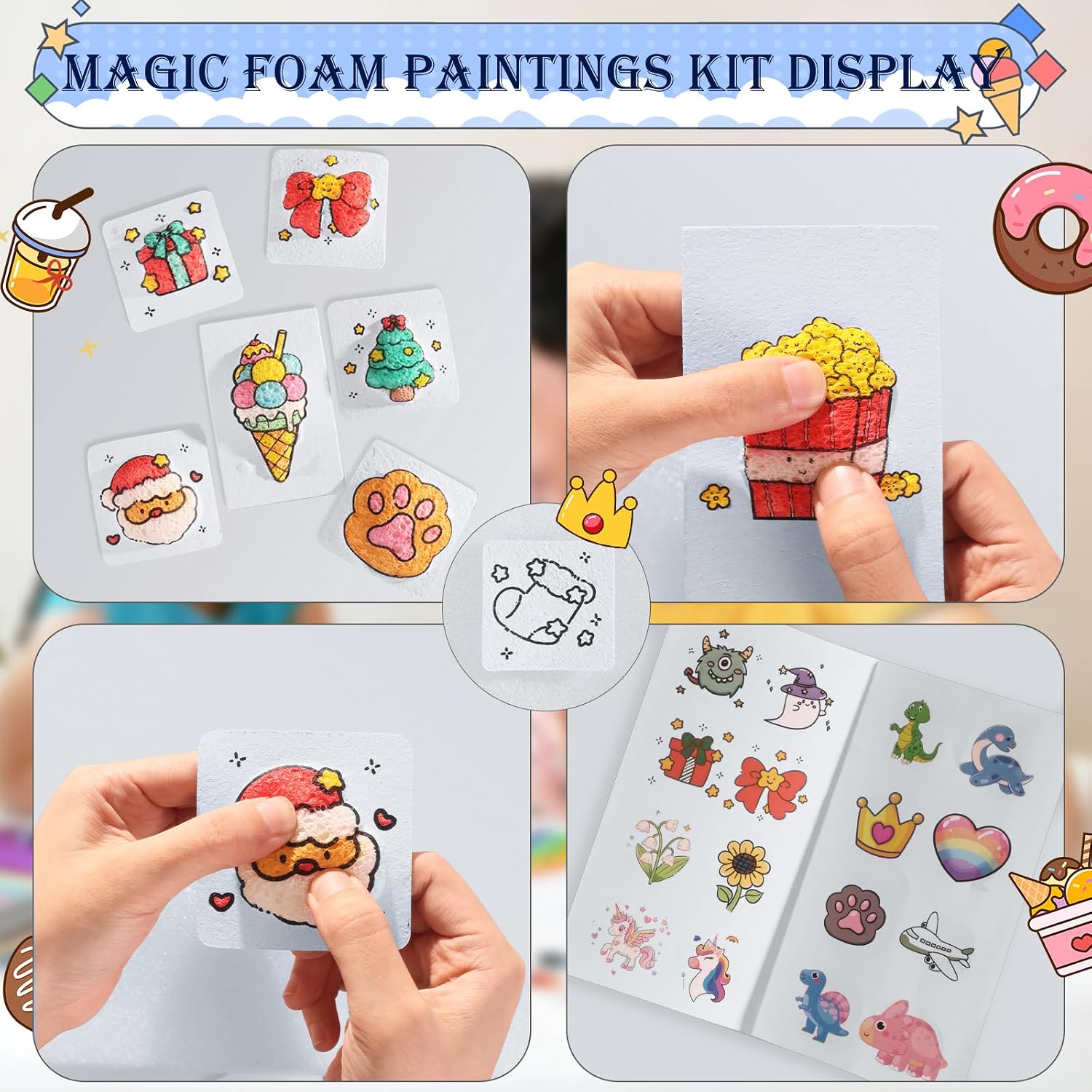 Liktoy 72Pcs Magic Foam Texture Painting Kit, 44Pcs Foam Texture Paper, 24 Colorful Brush, 2 Water Brushes, 3D Effect Texture Painting Set, Ideal for Halloween, Christmas, Birthday Gifts
