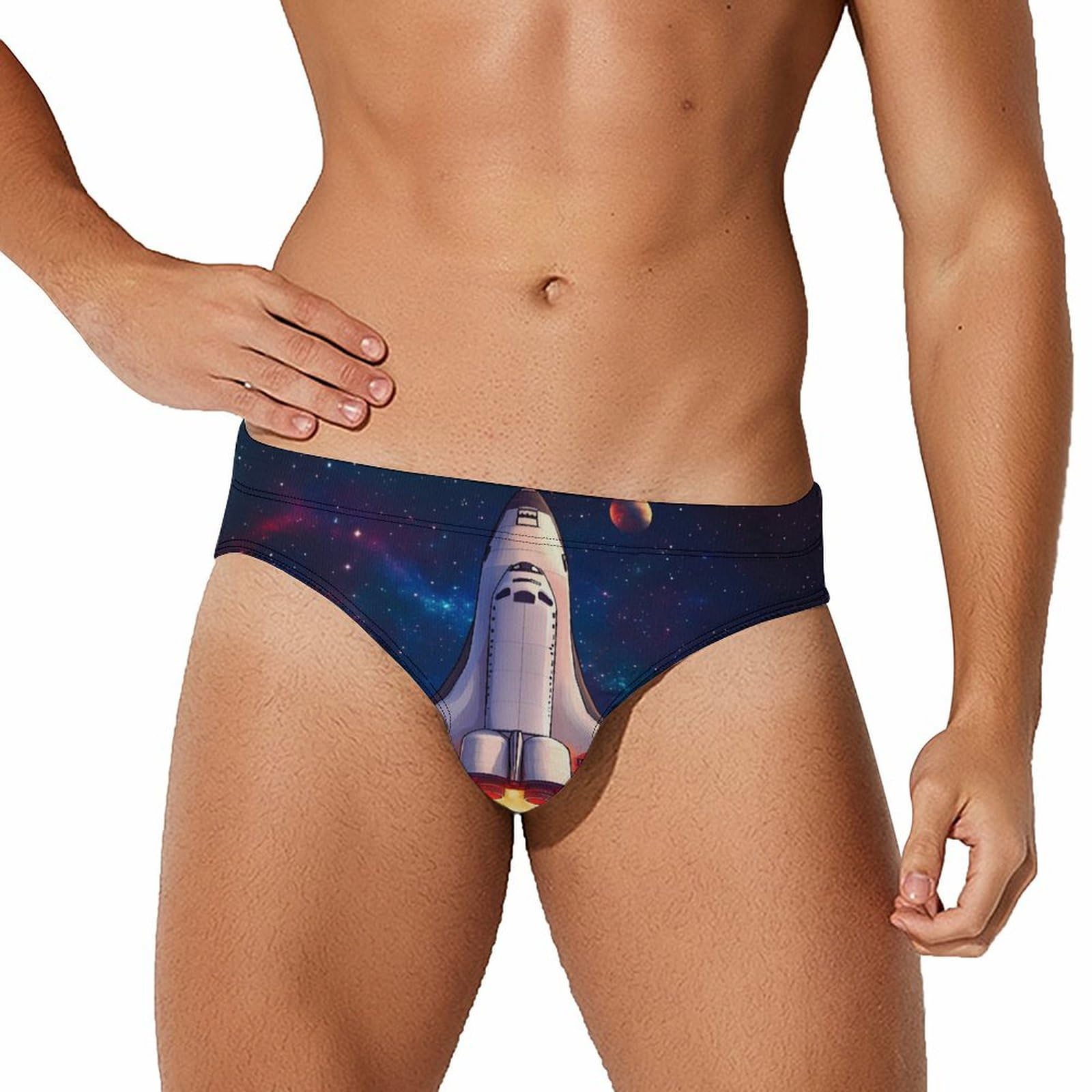 Asbwuo Unisex As Pic Outer-Space Spaceship Men's Swimsuit Brief Beach Shorts Bikini Swimwear Sexy Swimming Trunks