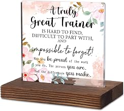Great Trainer Appreciation Gift, Acrylic Desk Sign with Floral Design and Inspirational Message, Rustic Wood Base Plaque for Coach Farewell, Retirement, Promotion or Recognition Decor KAC190