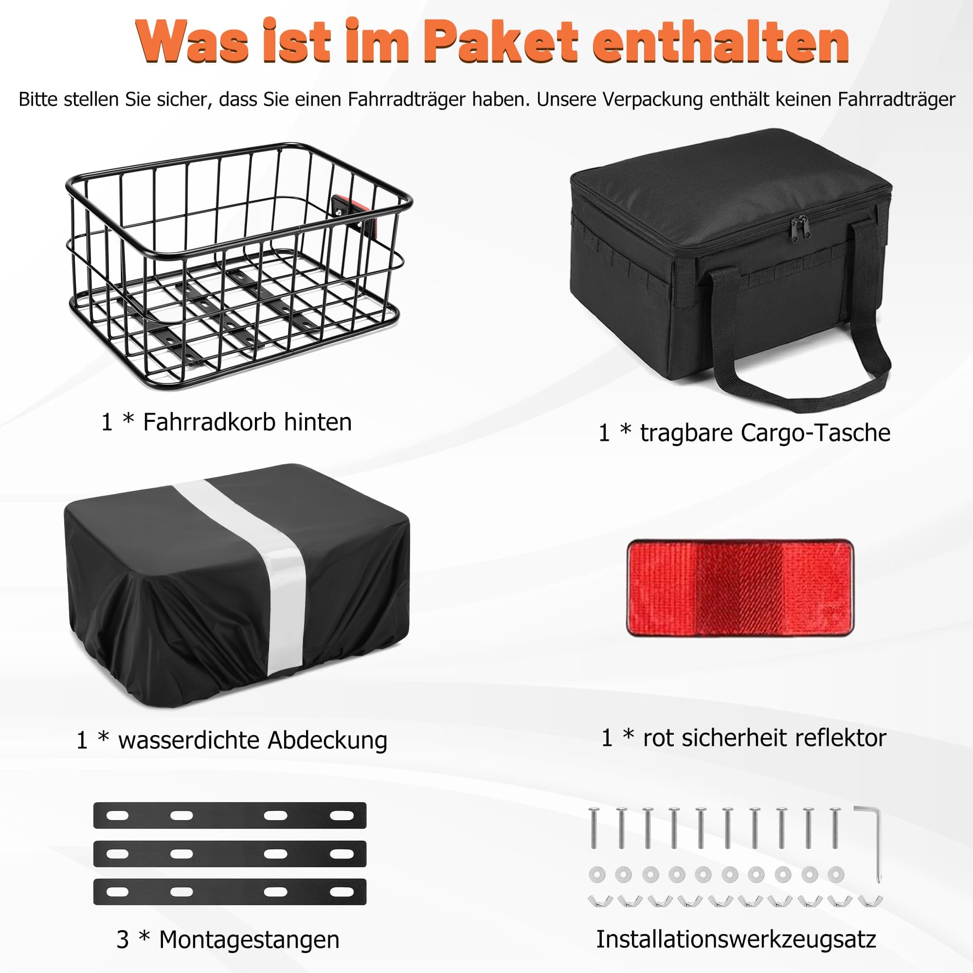 CDYWD Fahrradkorb Hinten für Herren & Damen, Groß Abnehmbar Fahrradkorb Gepäckträger mit Herausnehmbarer Innentasche, Hinten Fahrrad Korb Schulranzen für Ebike, Mountainbike, Citybike, Cruiser