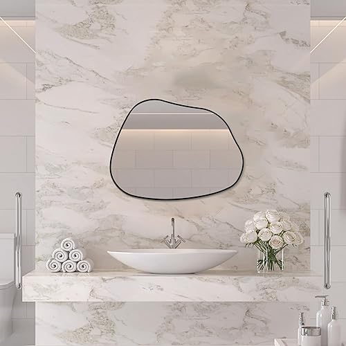 Miniatura 3 de Espejo de pared irregular asimétrico de 28 x 20 pulgadas, espejo decorativo con marco de madera para sala de estar, dormitorio, baño, entrada sobre