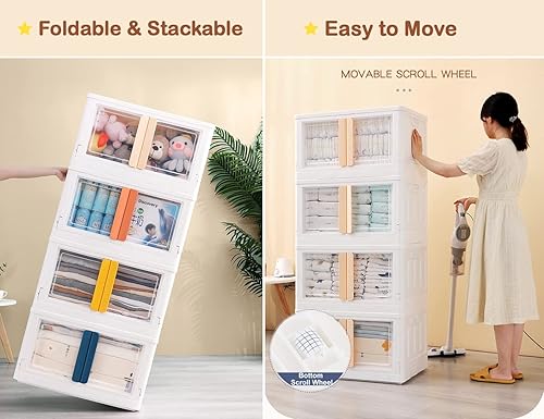 Miniatura 3 de Contenedores de almacenamiento plegables con tapas cubos de almacenamiento grandes de plástico blanco de 76 cuartos con ruedas cubos de