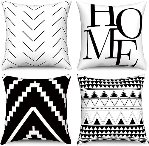 Eainb Juego de 4 fundas de almohada modernas de 18 pulgadas fundas de almohada minimalistas decorativas para el hogar diseño geométrico de rayas