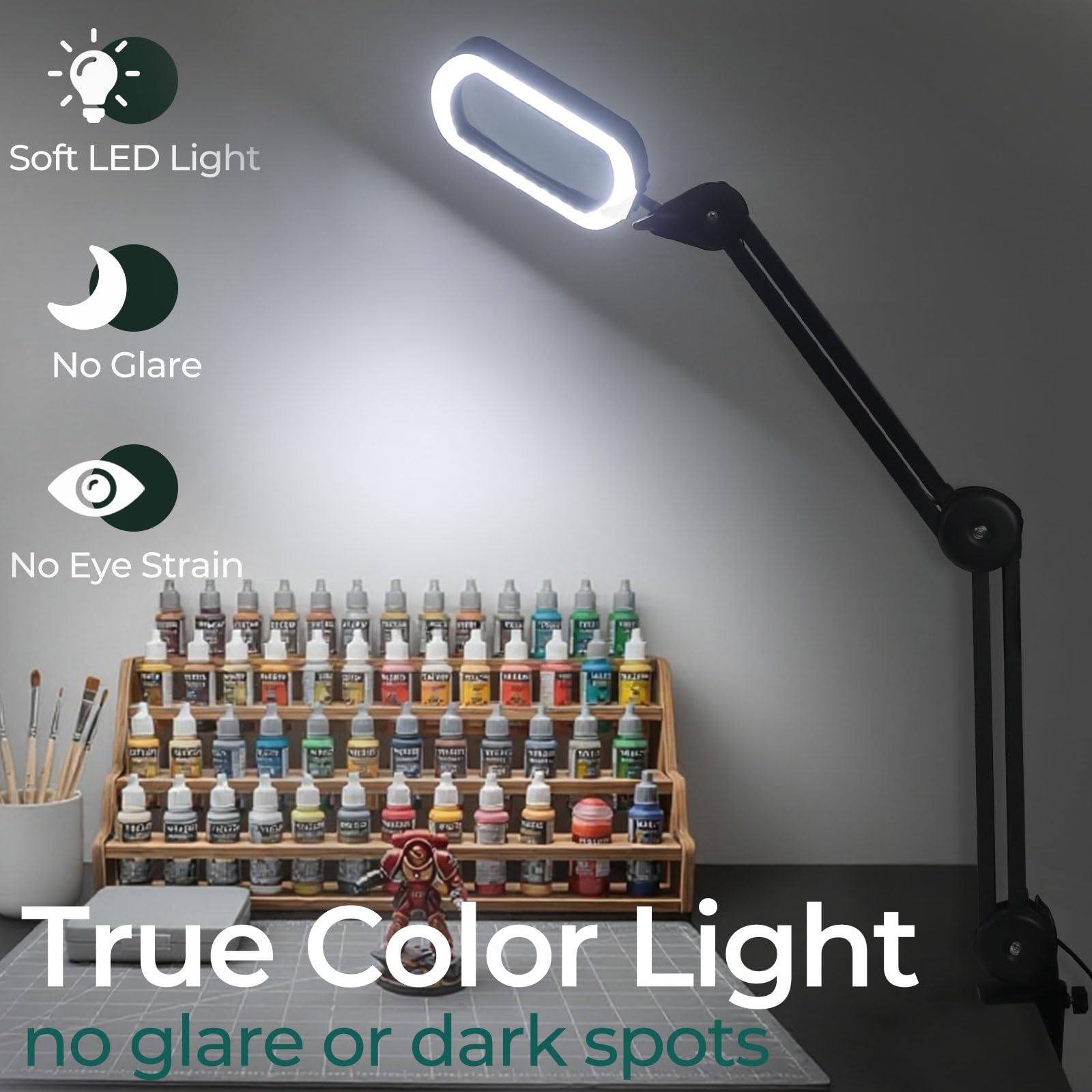 Lampada con lente d’ingrandimento rettangolare – Lente in vetro 10X, visione panoramica, lente con luce per saldatura, modellismo e fai-da-te, area visiva più ampia con chiarezza da bordo a bordo