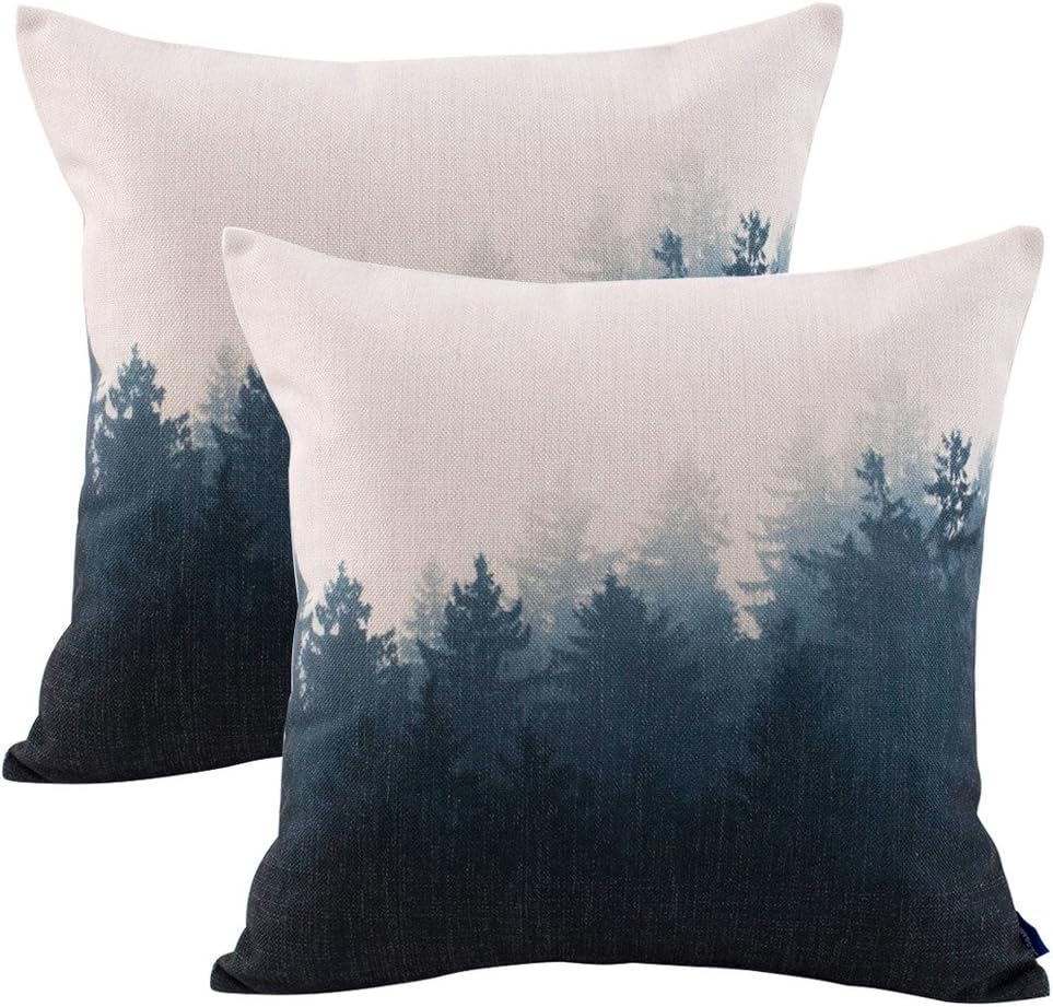 JES&MEDIS Pillowcase 2 Pack Forest Scenery Series Cotton Linen Decorative Square Throw Pillow Covers Cushion Case for Home Sofa Bedroom Office Car 18 X 18 Inch 45 X 45 cm