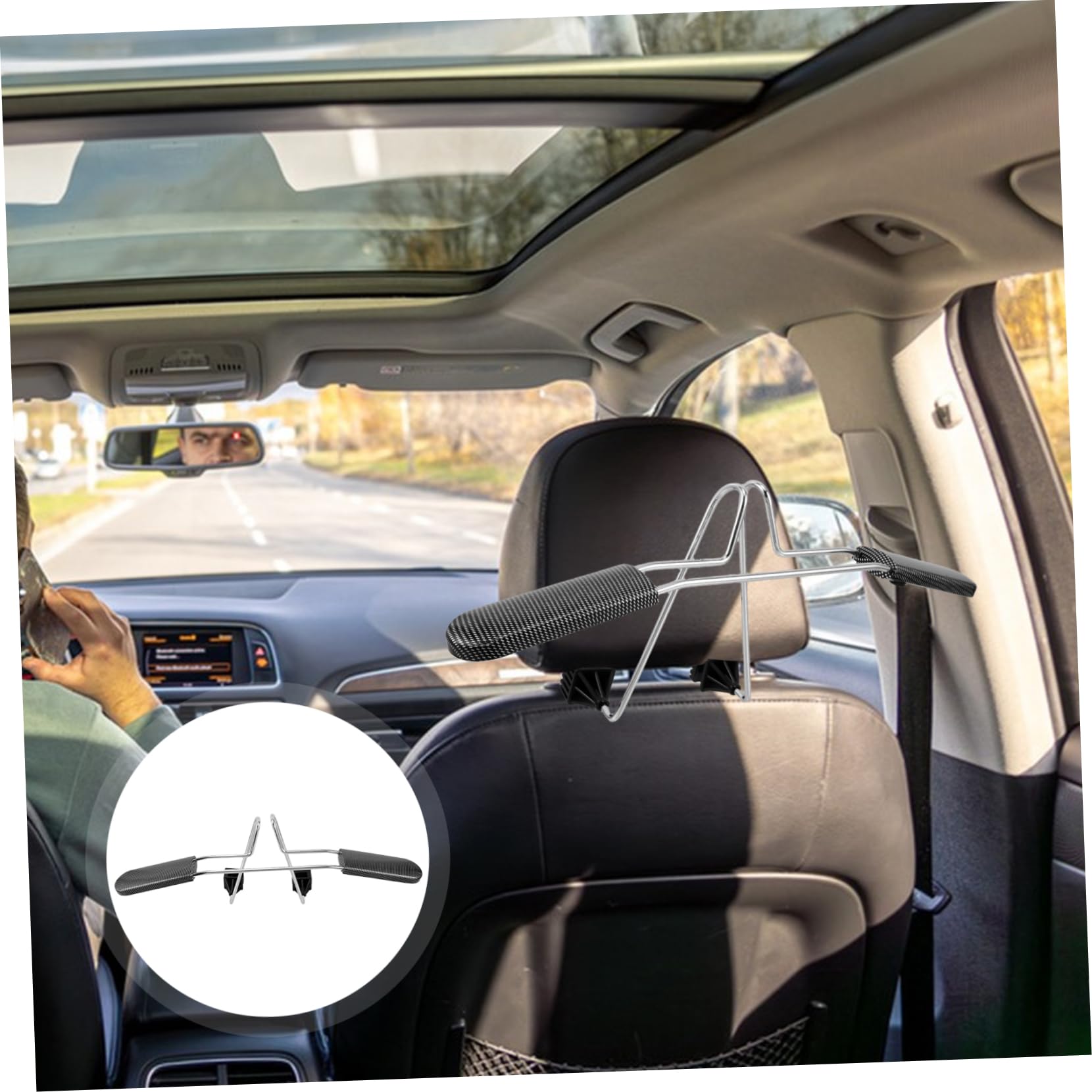 PRETYZOOM Gruccia per Auto in Acciaio Inossidabile, Appendiabiti per Poggiatesta, Salvaspazio, Regolabile 40-52cm, per Viaggi e Camicie