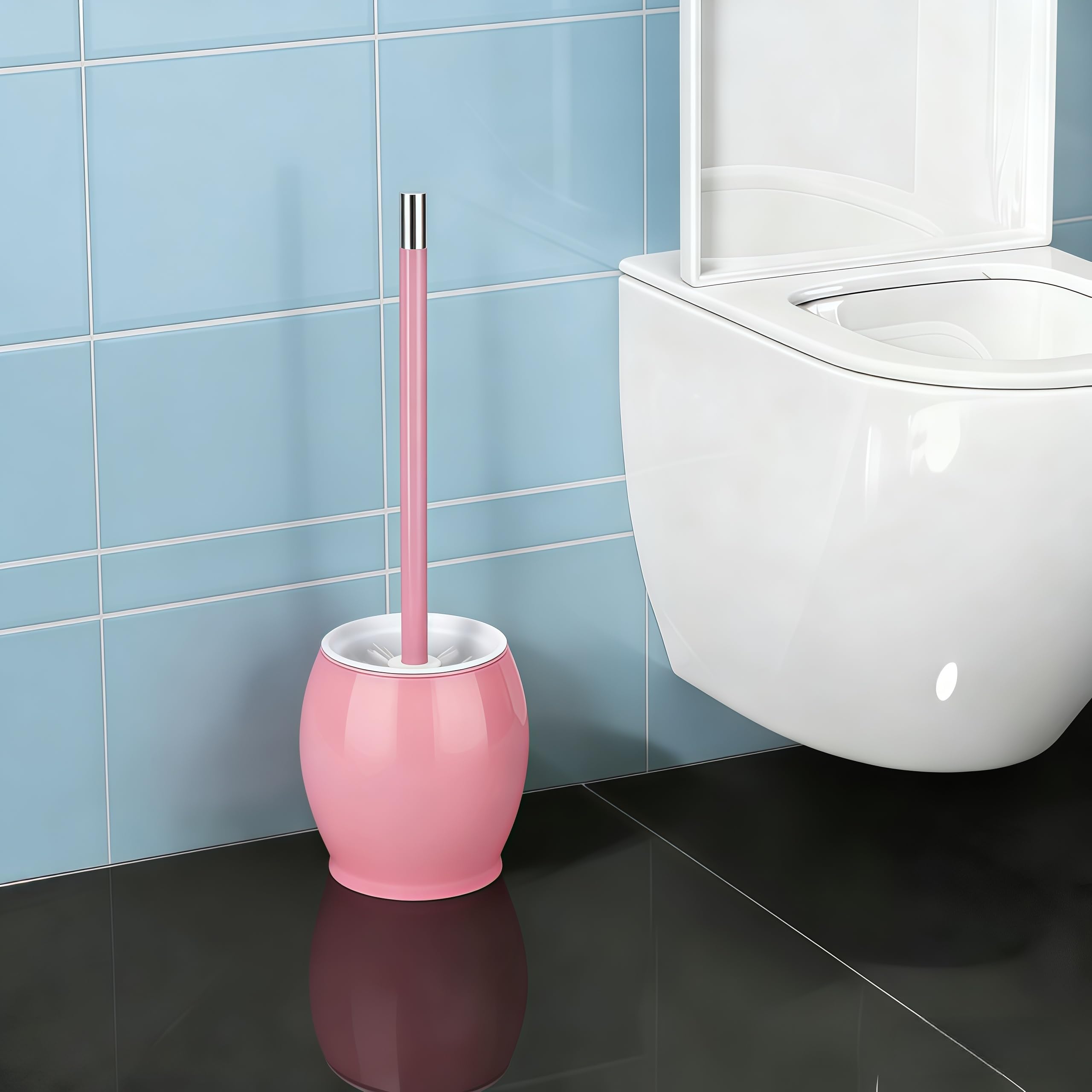 Set Scopino Per WC Con Supporto Da Parete - Materiale Alluminio Spaziale E Ceramica - Design Moderno E Strumenti Di Pulizia Bagno - 5