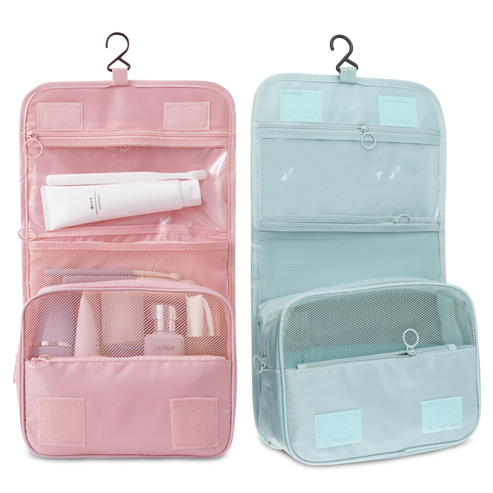 Motroce 2Pcs Foldable Hanging Travel Toiletry Bag,Waterproof Portable Travel Bags, Multifunction Travel Makeup Cosmetic Bag Organizer with Hanging