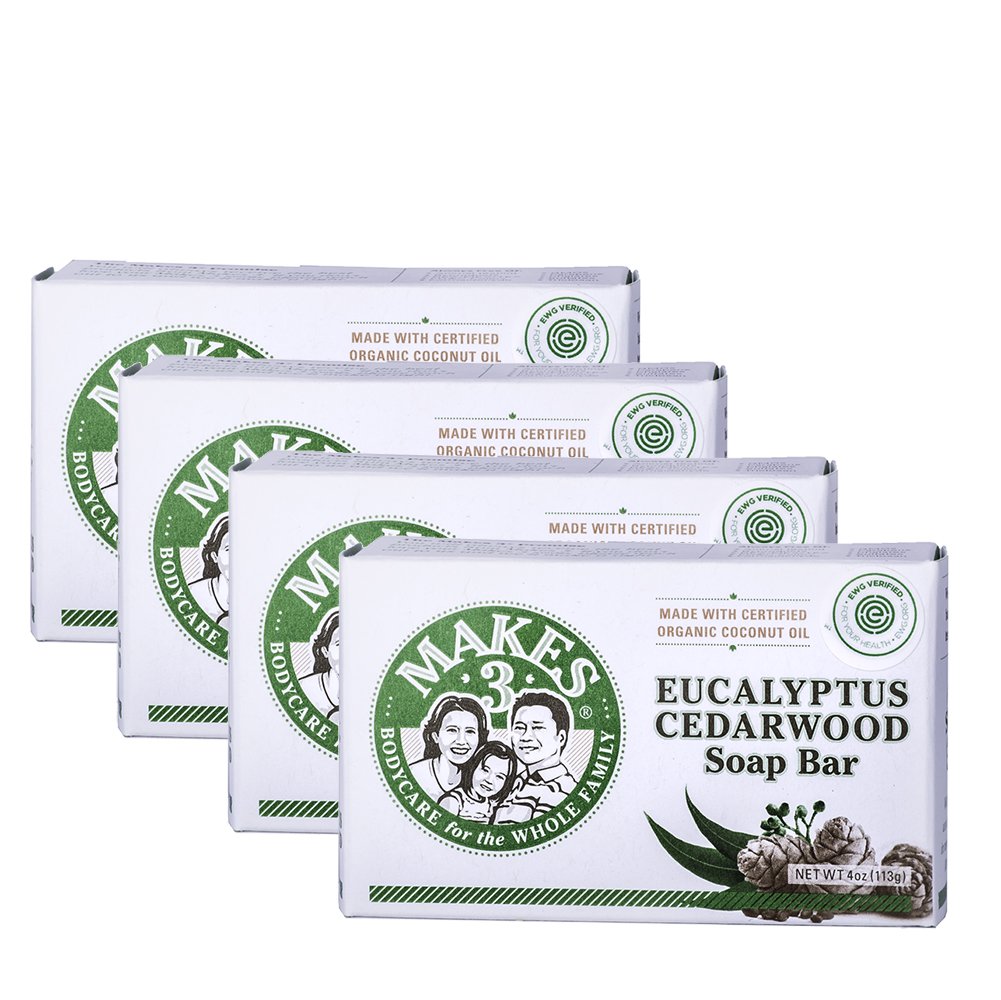 Eucalyptus Cedarwood Soap Pack - Superfood for the Skin - 100% Handcrafted Soap - Restores Positive Energy- Promotes Healthy Complexion (4 Soap Bars)