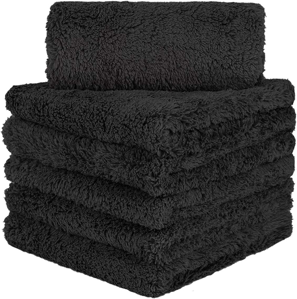 380GMS Black Car Wash Drying Microfiber Towels, 16 Inch x 16 Inch, Pack of 6