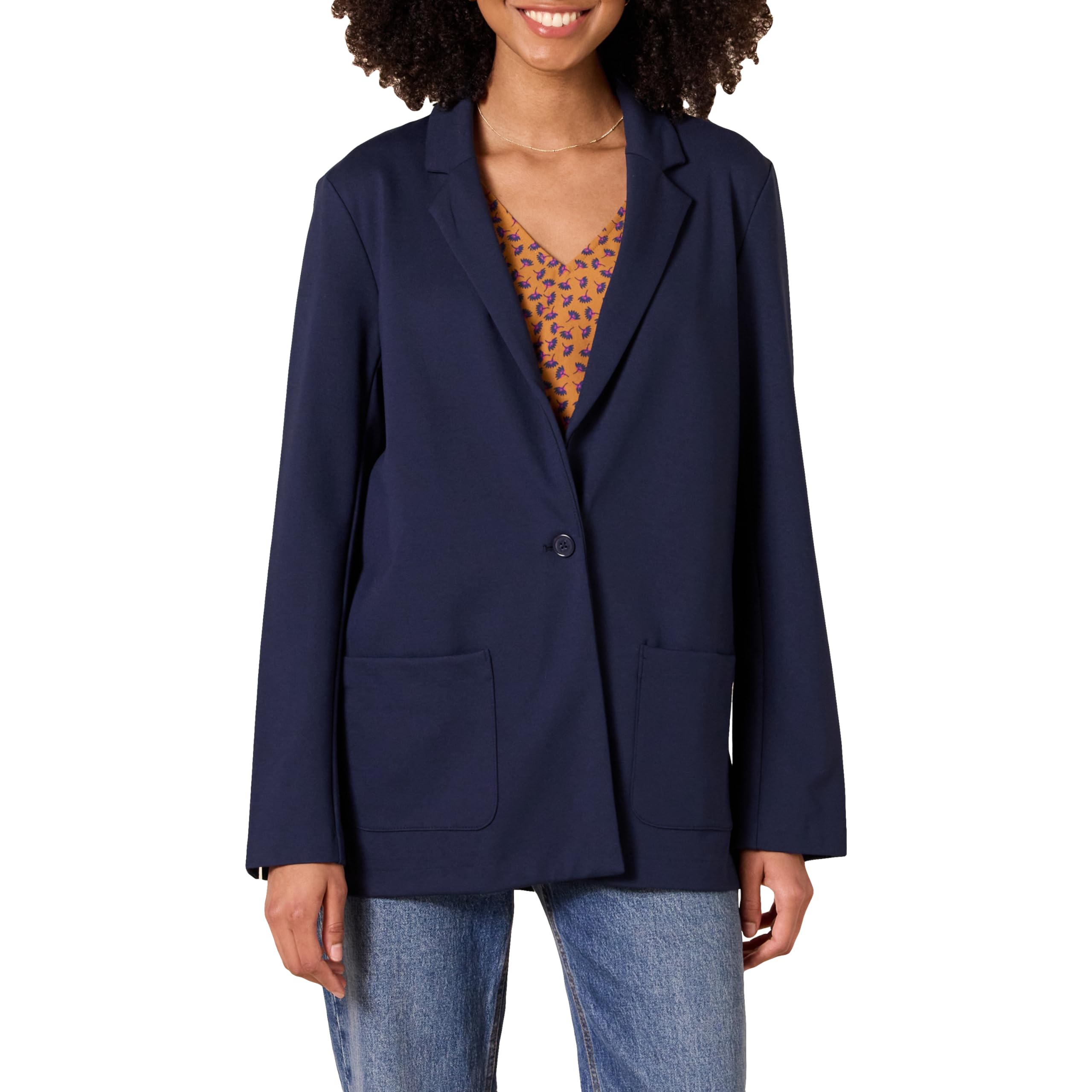 Amazon Essentials Women's Relaxed-Fit Soft Ponte Blazer, Navy, 5X