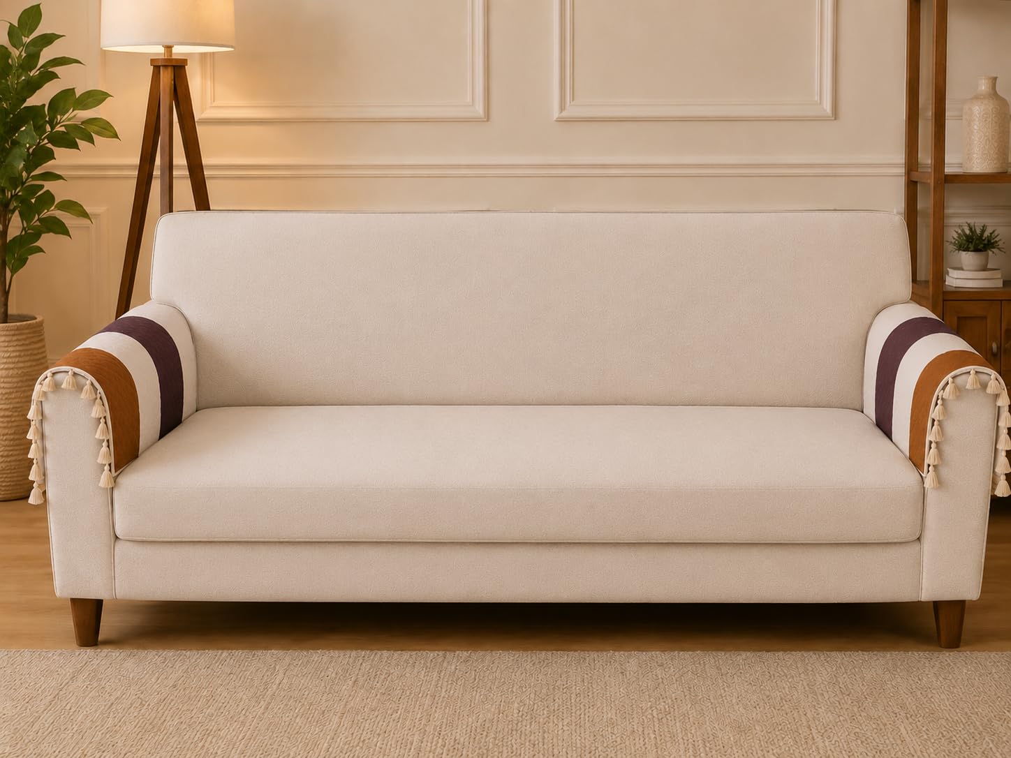 Velvet Sofa Cover - 4 Seater, Yellow Zigzag -19 Velvet Sofa Cover - 4 Seater, Yellow Zigzag -19