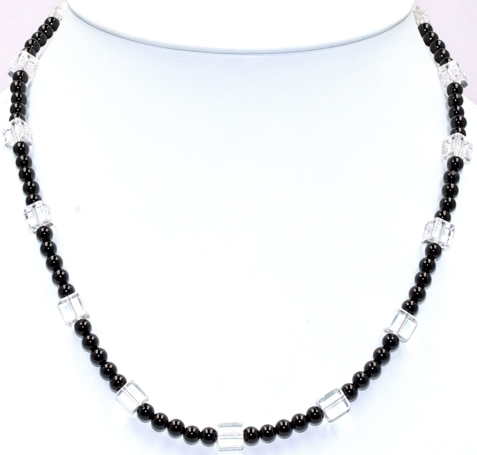 Onyx Schmuck (Halskette) Onyx Kette mit Bergkristall Würfel Größe ca. 6 mm Verschluss 925er Sterling-Silber Modellnummer 1083