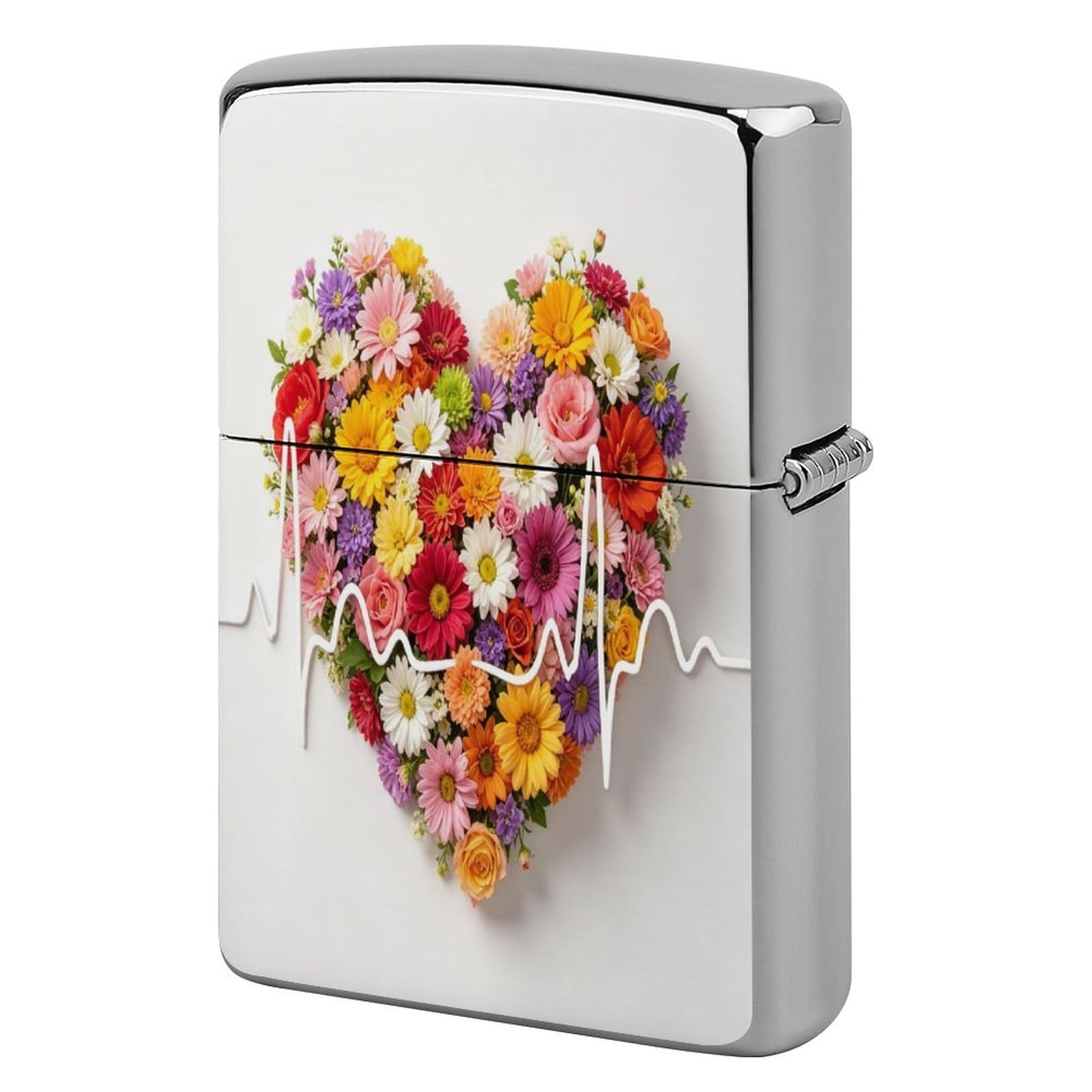 Btcowzrv Style Heartbeat Flower Bouquet Metal Lighter Case Sleeve Cover Holder