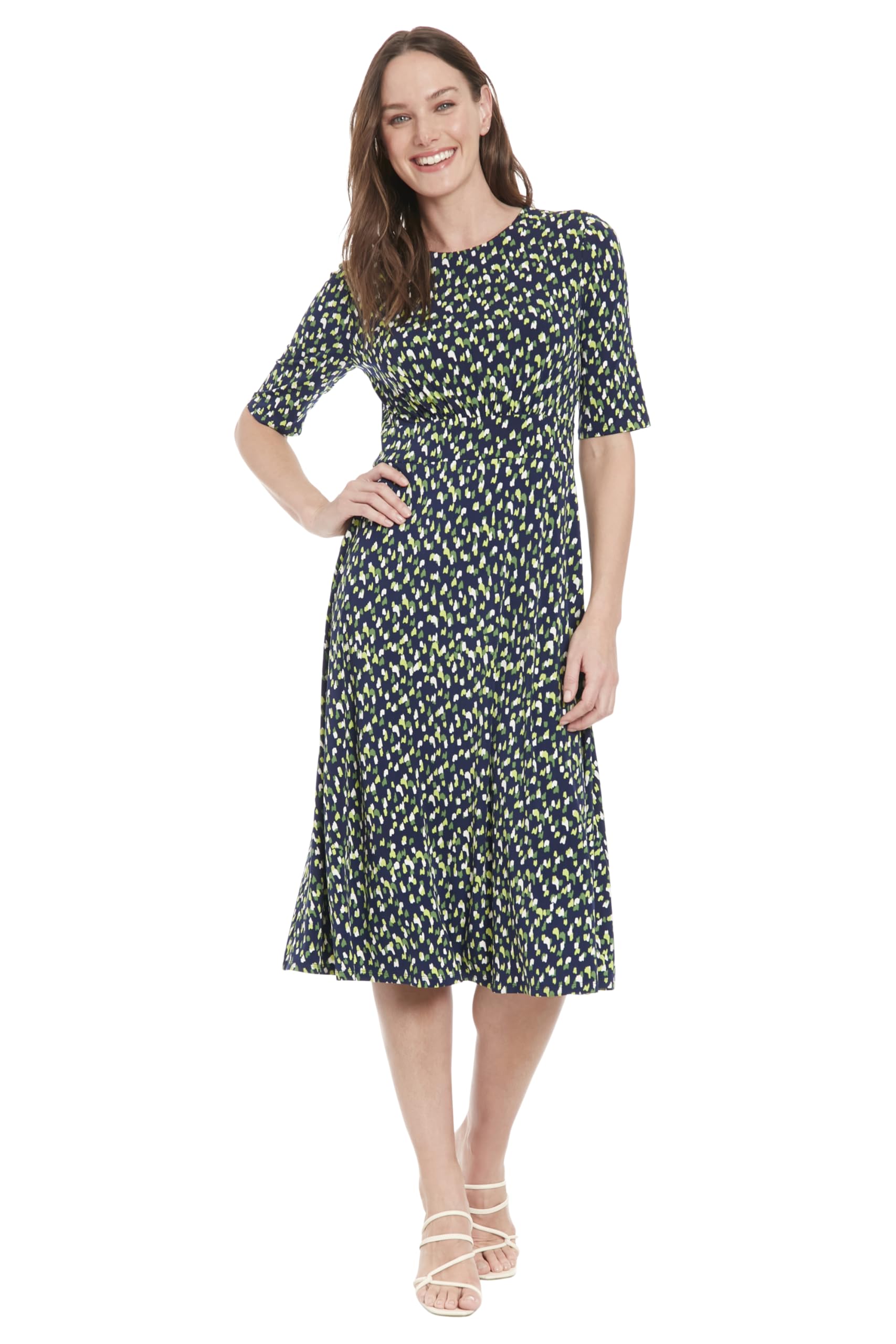 London Times Womens Elegant Half-Sleeve Mid-Calf Work Dresses for Women