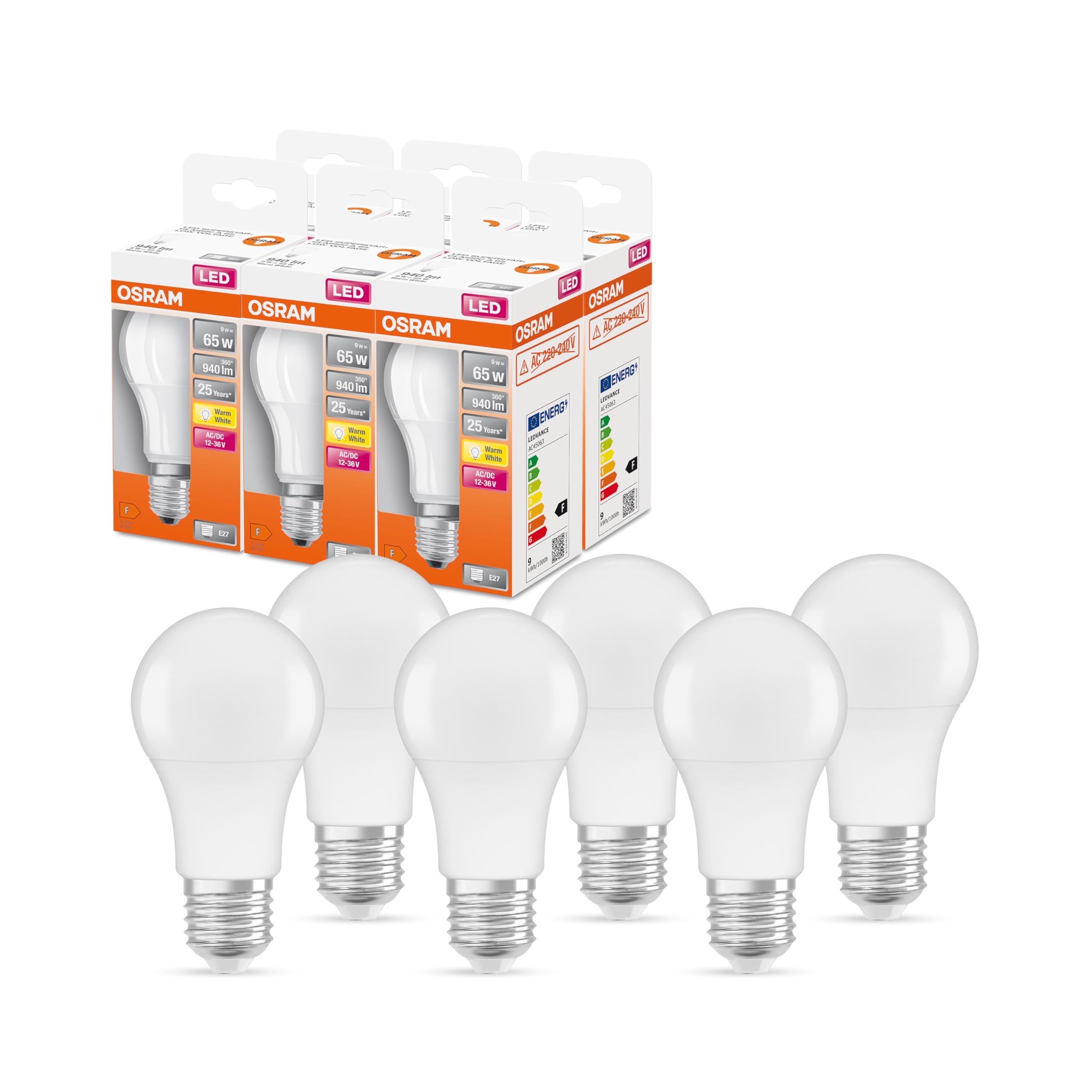 OSRAM Lampada LED A65 LED STAR CLASSE Soprattutto tensioni basse o sistemi, AC/DC 12V-36V, ottimo campeggio, came giardino, 940 lm, sostituzione 65W, pacchetto a 6 persone