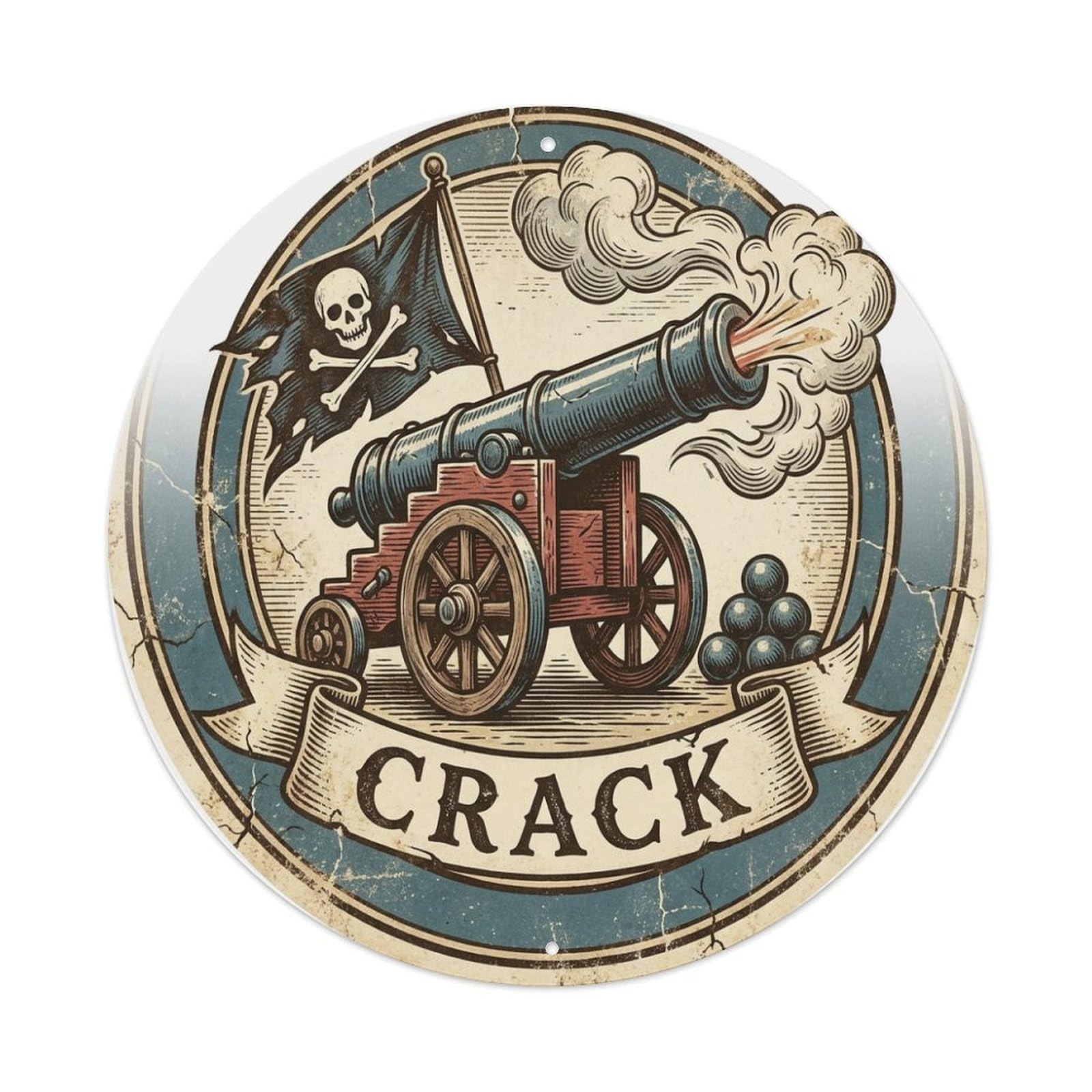 Crack Big Cannon Smoke Black Flag Broadside Emblem Metal Tin Sign