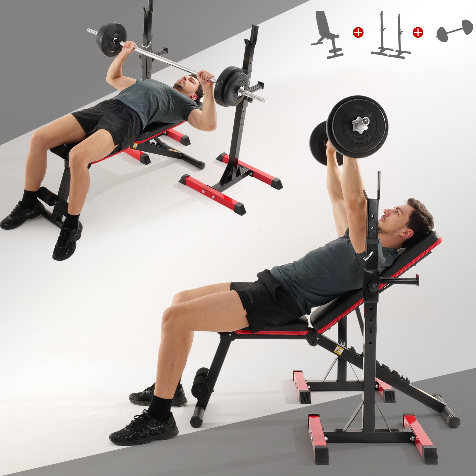 ISE Banc Musculation Pliable/Banc Musculation Plat Pliable, Banc Abdominaux Multifonction, Banc de Musculation Inclinable, Banc Fitness Abdos Réglable 7 Positions, Banc Inclinable Musculation Homme