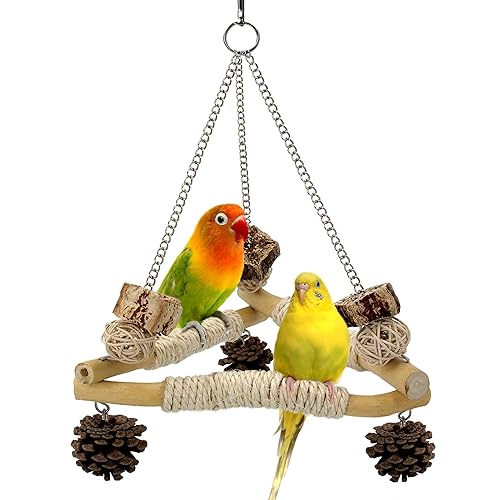 Bird Swing for Cage with Chew Toys, 3 Sisal-Wrapped Parrot