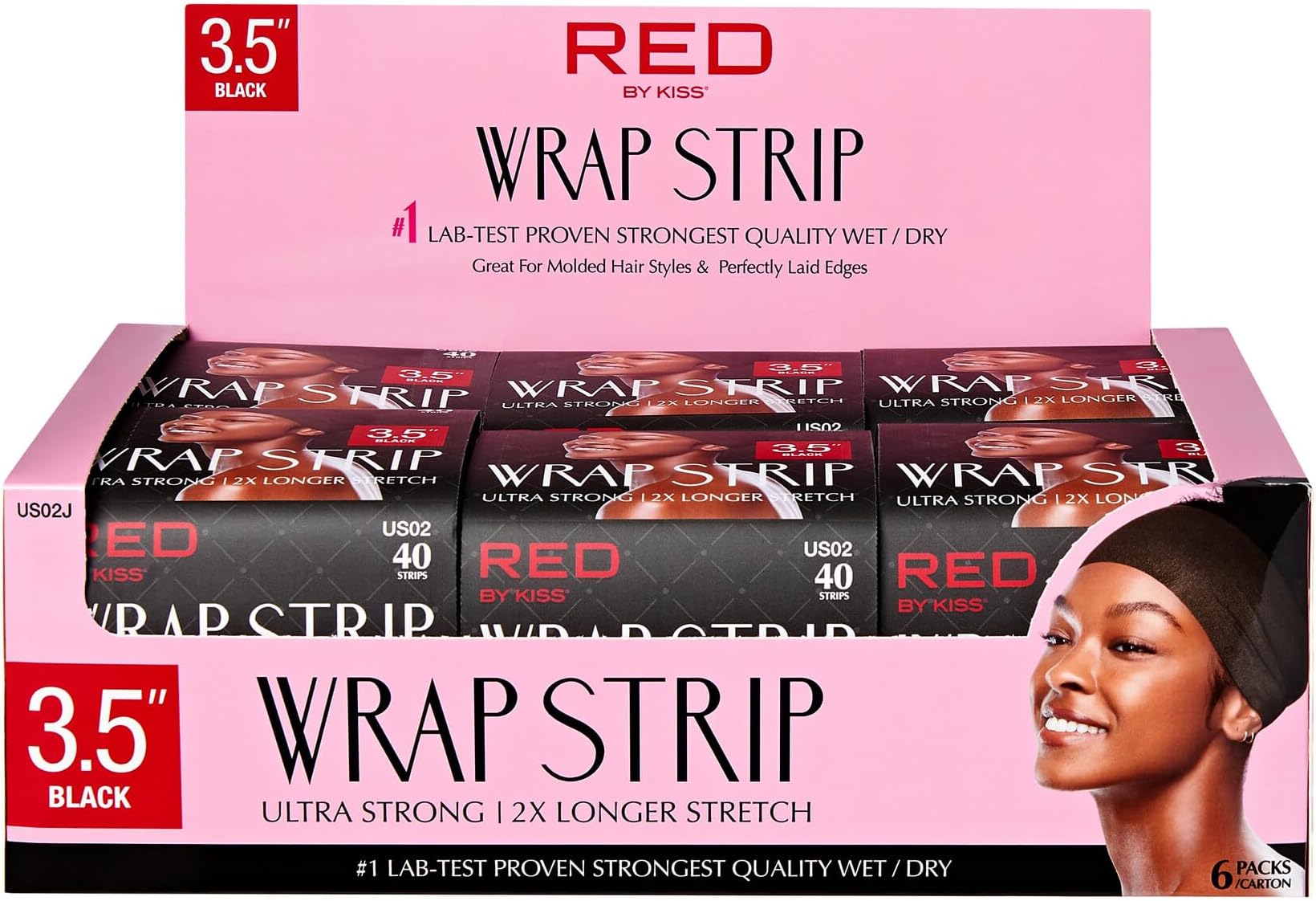 Red by Kiss Hair Wrapping Strip, Ultra Strong 2X Longer Stretch, 40 Strips, Suitable for Wet/Dry Hair, White, Styling Paper for Sleek Hairstyles (3.5", Black, 6 PACK)