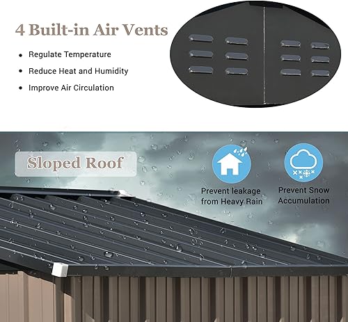 Miniatura 6 de Tensun Patio - Cobertizo de jardín de 7.8 x 6.4 x 6 pies con base de suelo, cobertizo de almacenamiento de metal con puertas con cerradura, armario