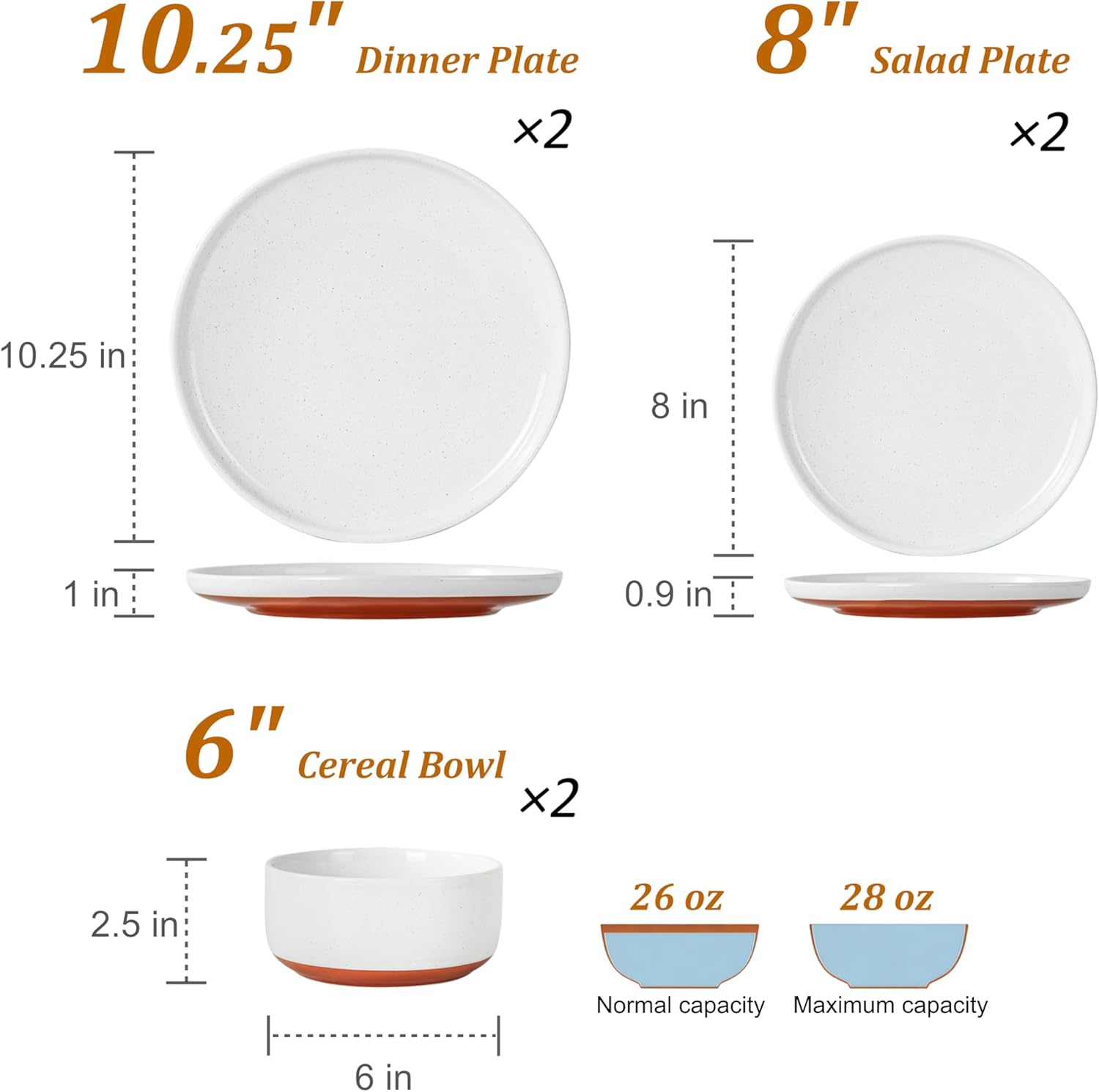 Plates and Bowls Sets, 6 Piece Ceramic Dinnerware Set for Family and Gatherings,Dishes Set for 2,Dishwasher & Microwave Safe, Handcrafted Dishware Sets，Elegant White