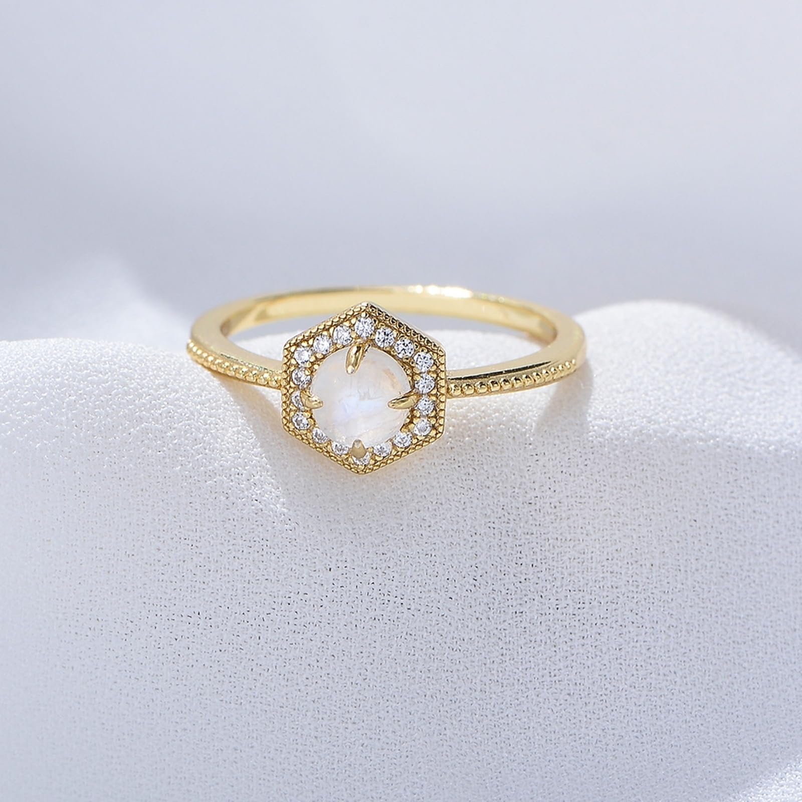 Anillo de oro con ópalo para mujer, anillo de boda, oro amarillo halo, anillos de compromiso de oro real de 0,5 ct ópalo alianzas para mujeres
