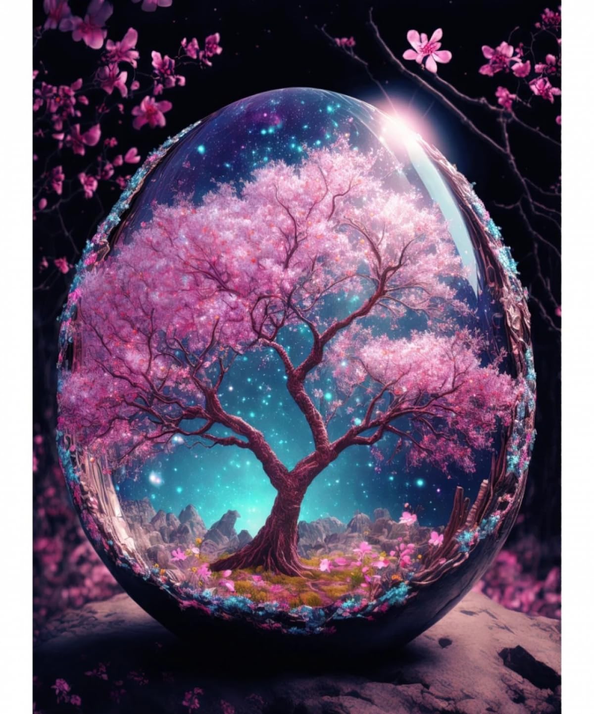 Perline Da Ricamo DIY Kit Per Ricamo Con Perline Albero Con Fiori Rosa Kit Per Ricamo Con Perline Paesaggio Da Favola Kit Per Arazzo Con Punto Croce Kit Per Ricamo Con Perline Kit Per Punto 50x70cm