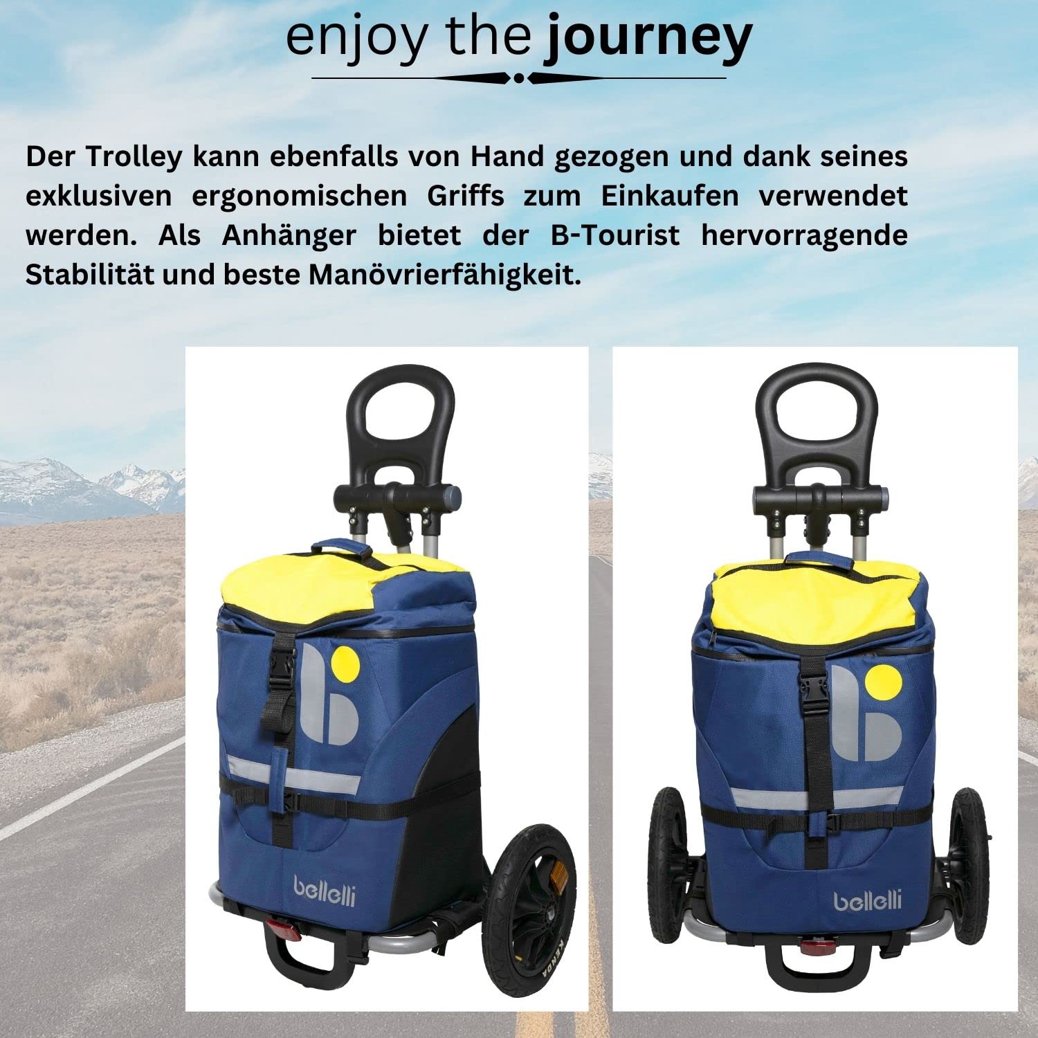 RIMORCHIO BAGAGERE B-Tourist Blu/Giallo Fissaggio Telaio BELLELLI 38X27X54 45 litri Chiusure Impermeabili