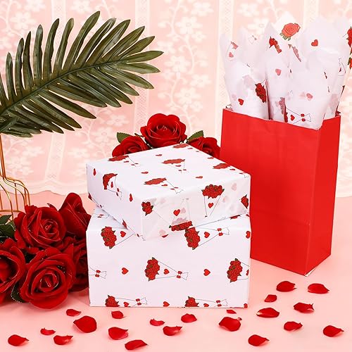 Miniatura 7 de Yaosunyuer Papel de seda de ramo de rosas de 100 hojas, papel de regalo de rosas de 20 x 14 pulgadas, papel de regalo para manualidades para el día