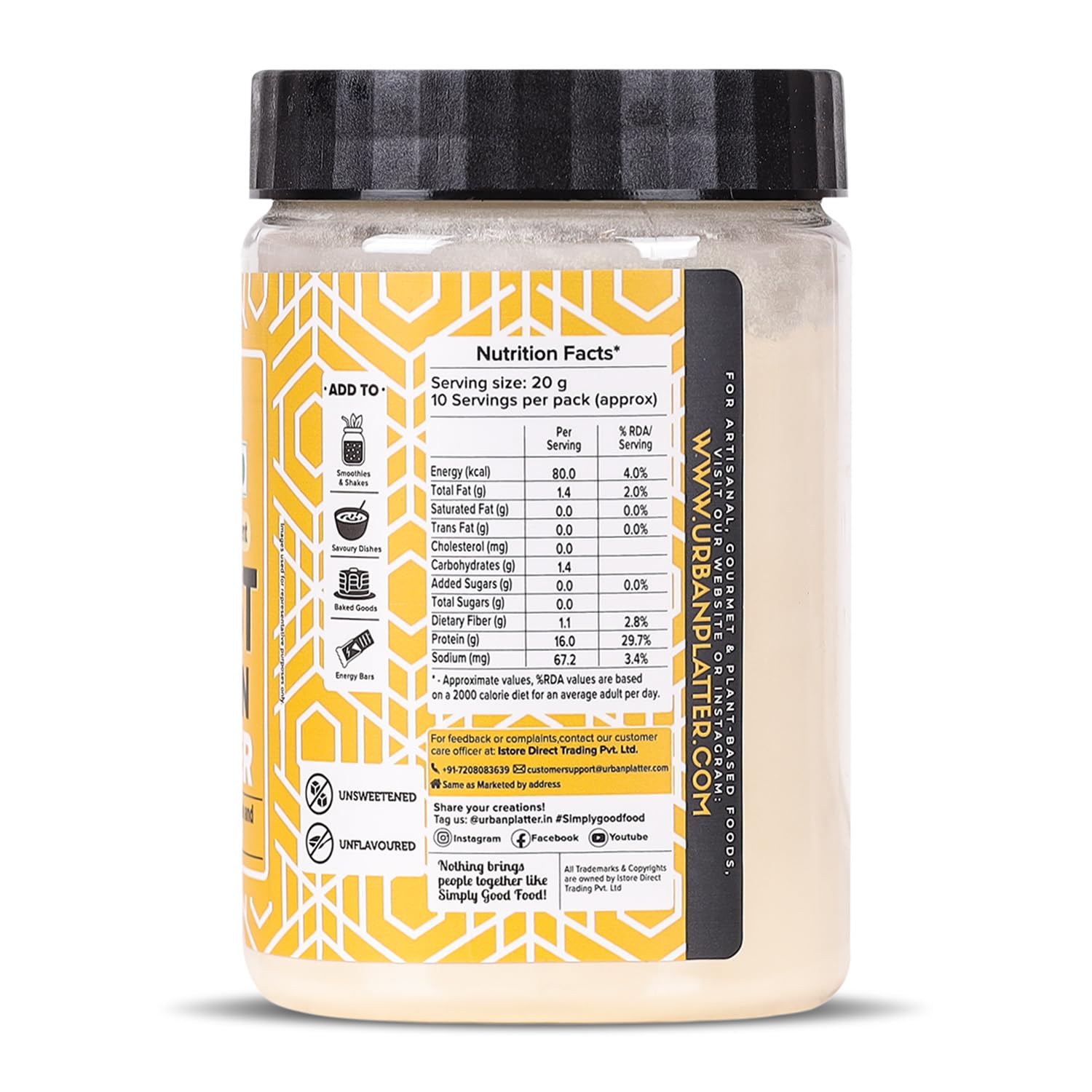 Urban Platter Yeast Protein Powder, 200g (Clean Plant Protein from Yeast | Complete Amino Acid Profile | Perfect for Shakes, Smoothies & Recipes) 1