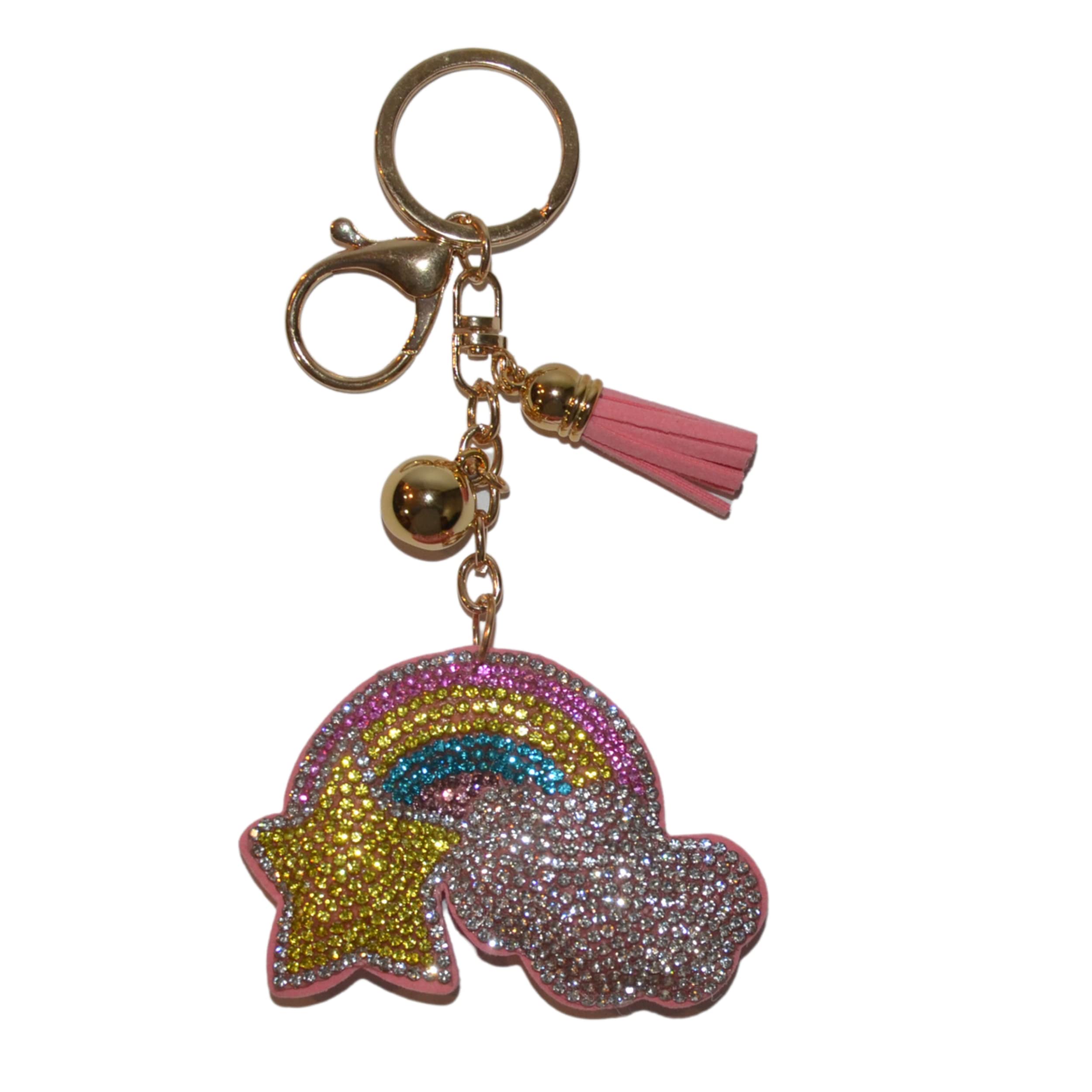 Popfizzy Bling Keychain, Cute Keychain Accessories for Women and Girls, Rhinestone Car Keys Keychain, Pink Rainbow Shooting Star (Gold), One Size