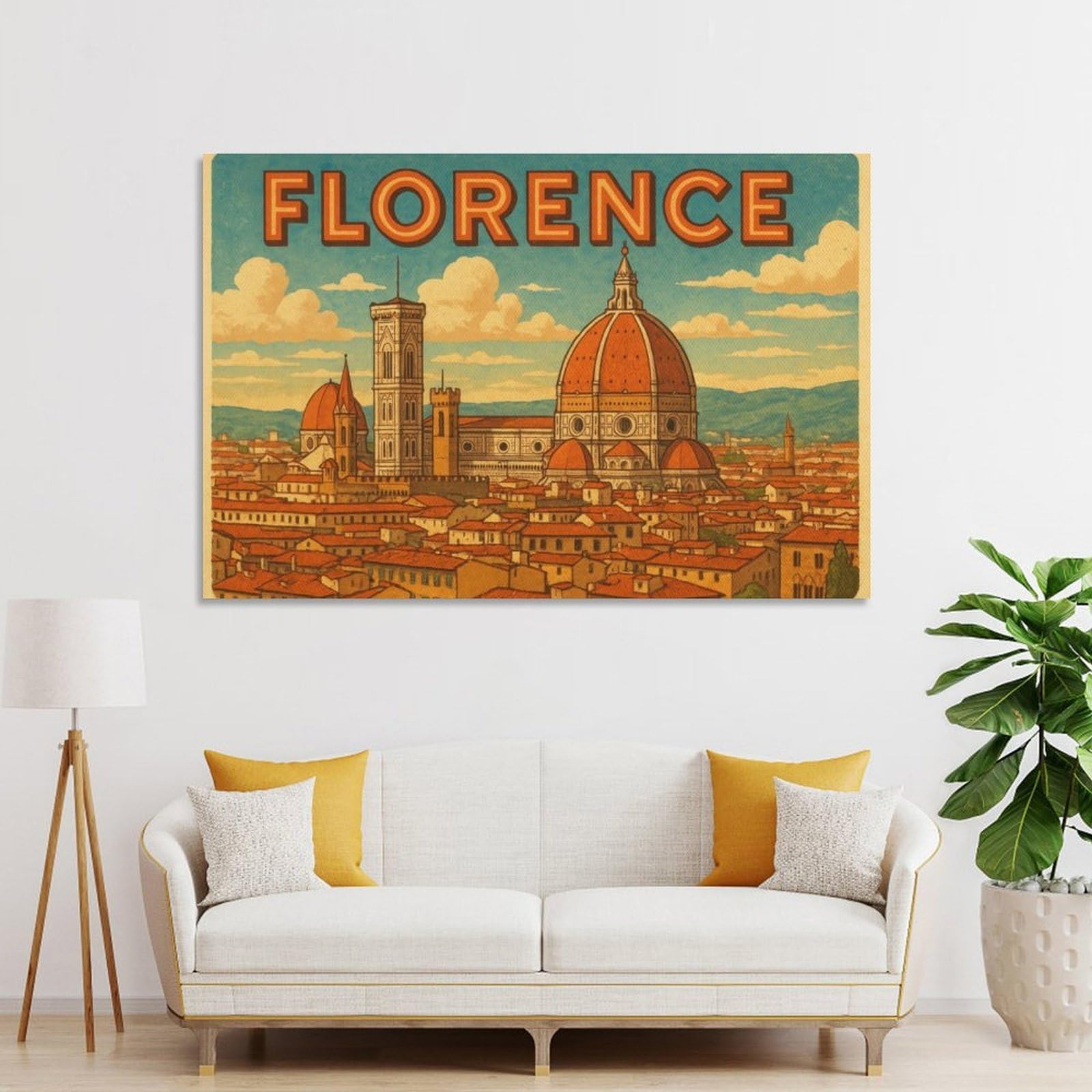 Junmoney Florence Vintage Travel Canvas Wall Decor, 24x36inch(60x90cm), for Home Lounge, Bedroom Or Reading Nook, Modern Wall Decor for Cosy Interiors