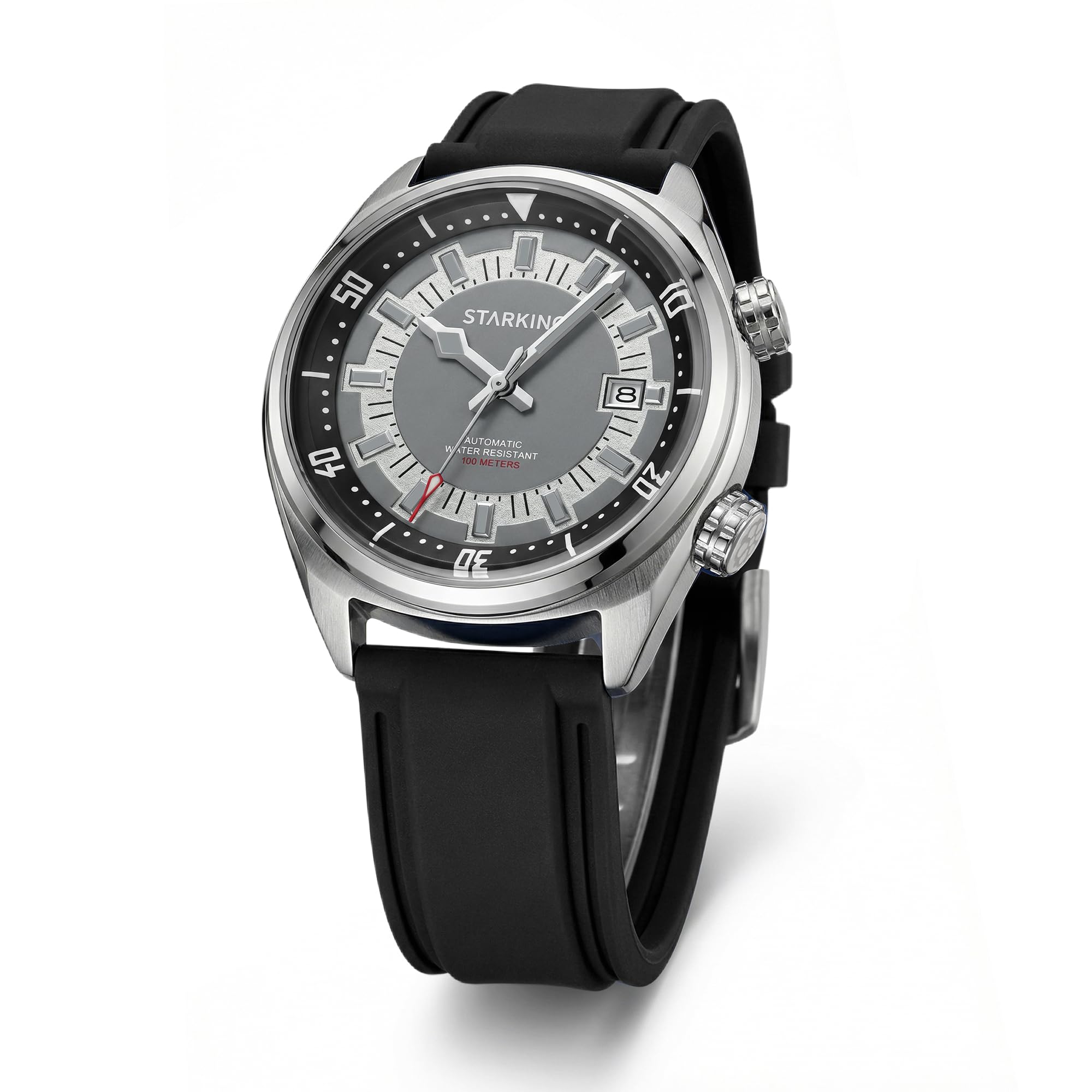 STARKING Montre de plongée pour homme, montre mécanique automatique tendance pour homme, étanche 10AMT, montre bracelet en silicone confortable en verre saphir lumineux, cadeau d'anniversaire de luxe