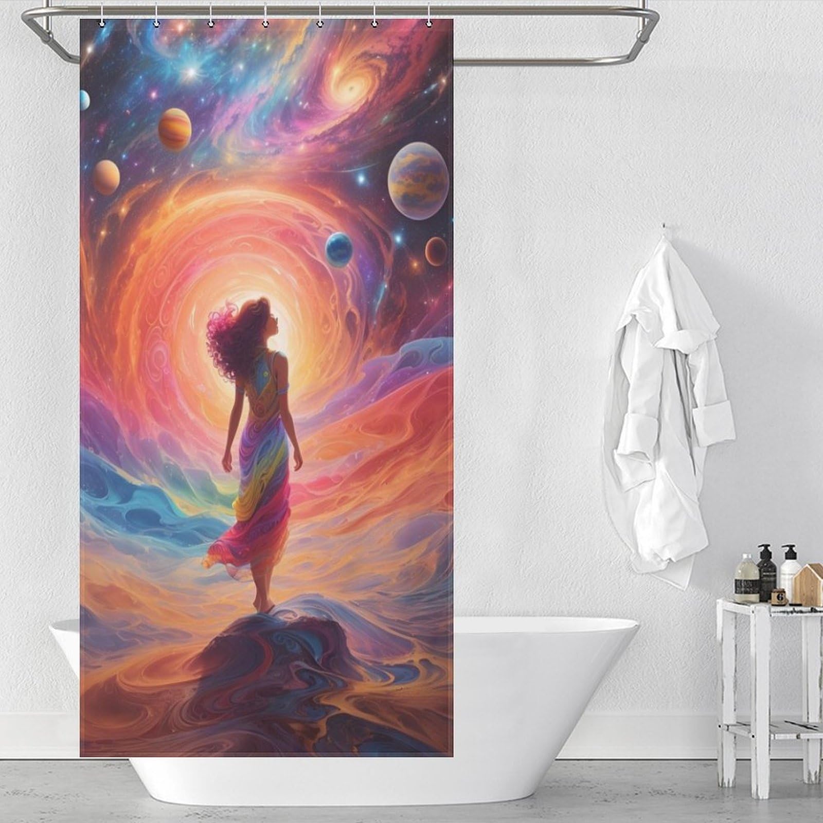 Rideau de douche imperméable en polyester lavable machine 92x183cm anti-éclaboussures efficace