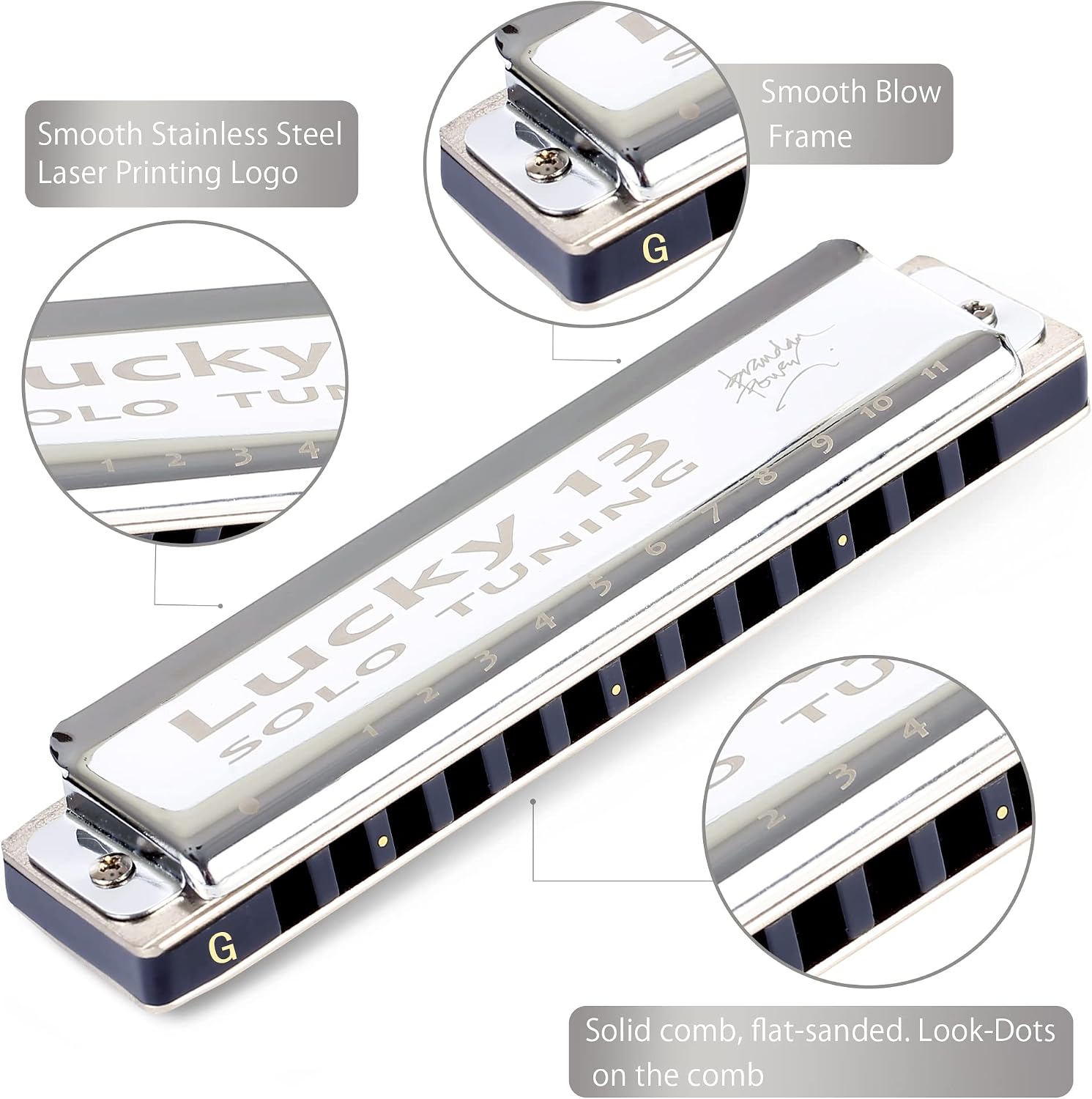 East top Lucky 13 Bass Plus Blues Harmonica 13 Holes Diatonic Harp Mouth Organ Professional Musical Instruments Solo harmonica G key for Adults