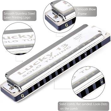 East top Lucky 13 Bass Plus Blues Harmonica 13 Holes Diatonic Harp Mouth Organ Professional Musical Instruments Solo harmonica G key for Adults