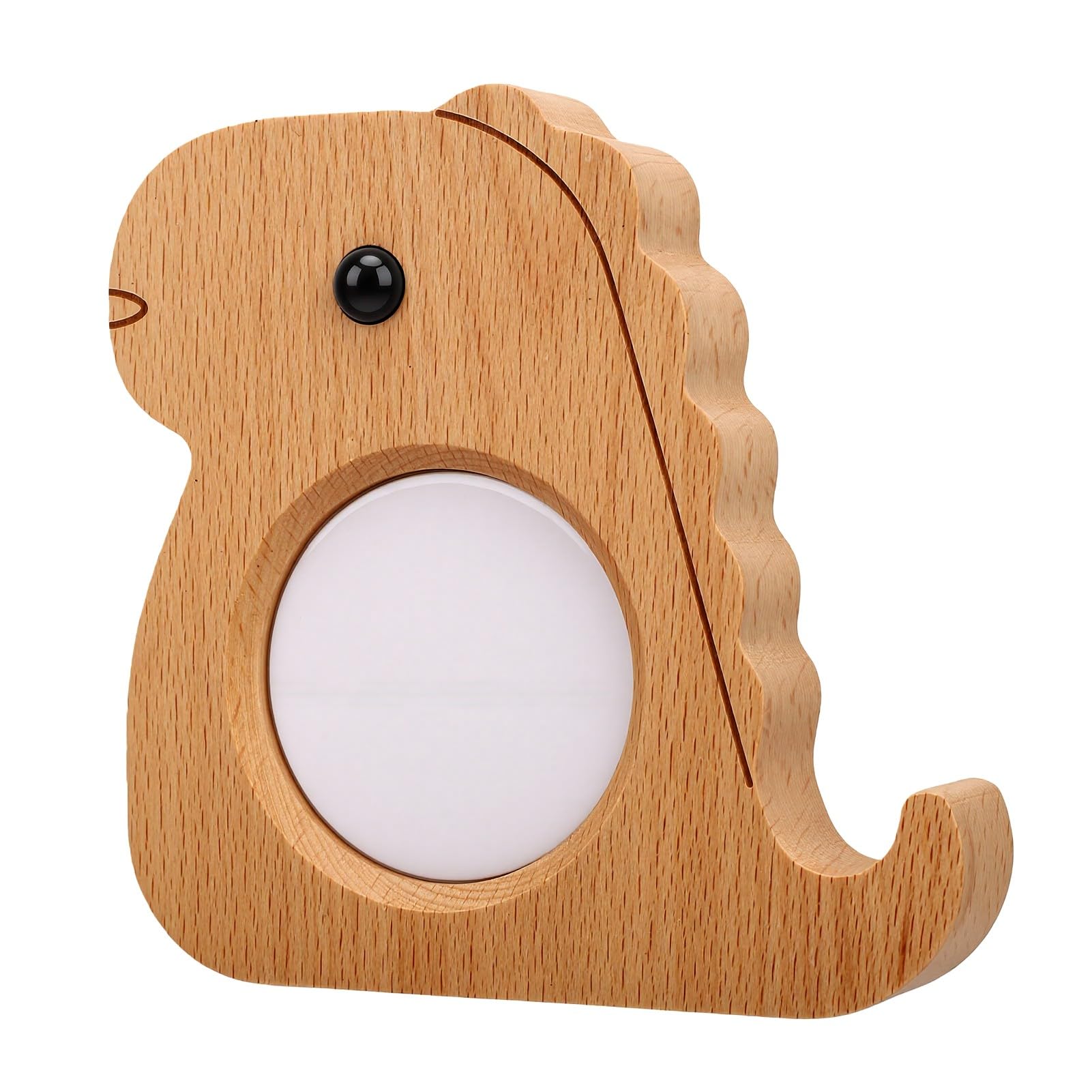 Lampe à Capteur de Lumière de Nuit de Dinosaure d'horloge en Bois | LED Activée par Le Mouvement par Induction du Corps Humain, Allumage Automatique, Rechargeable par USB, pour Chambre