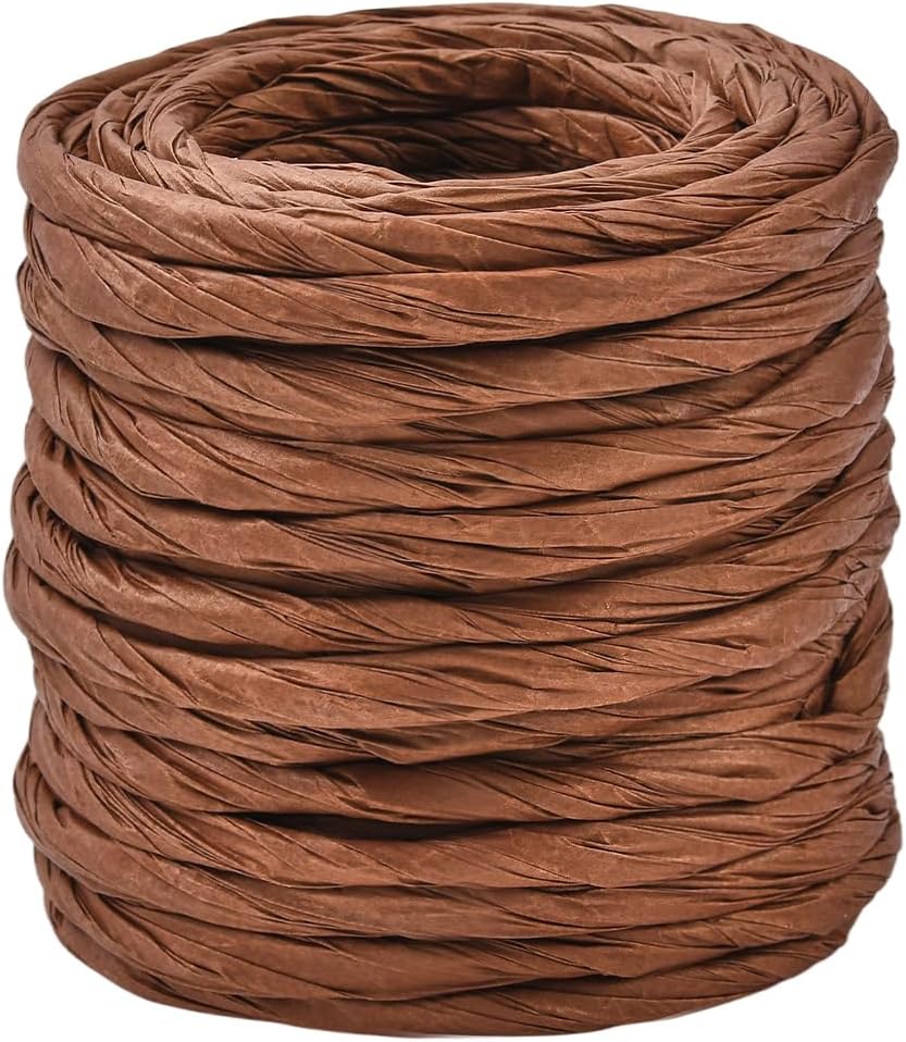 13.12 Yards Raffia Wrapping Ribbon Raffia Paper Craft Rope Coconut Brown 4mm Rustic Twist Twine Stripes Paper Cord String Accessories for Flower Bouquet Gift Wrapping DIY Making Craft Decor