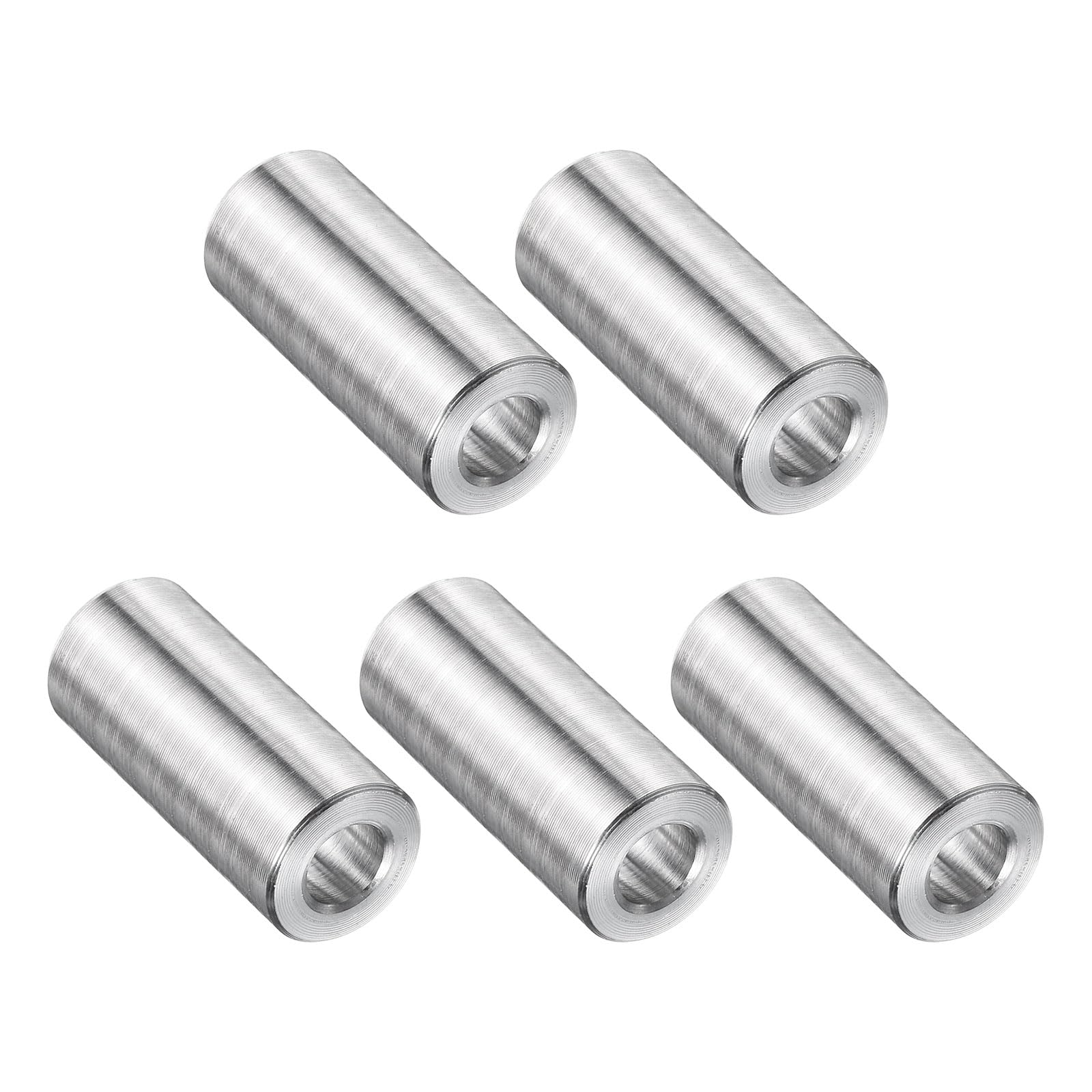 uxcell 5 Pcs Stainless Steel Spacer 1/4" Bore x 1/2" OD x 1" Length Screw Bushing Plain Finish Round Metal Spacer for 1/4" Screws Bolts and Rods