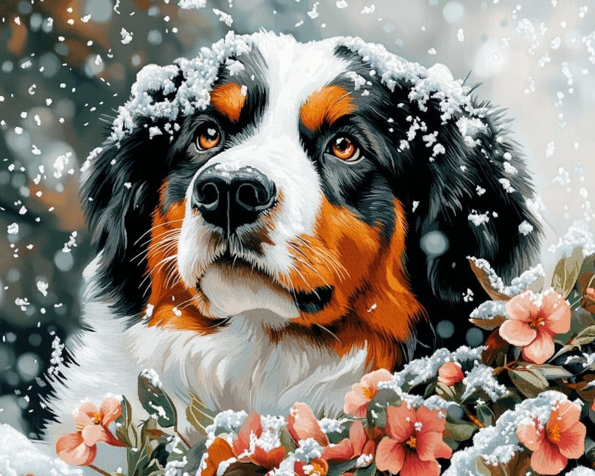 AxiangziK Cross Stitch DIY Craft Embroidery Kit,Bernese Mountain Dogs in the Snow Unique Handmade Gift Idea for Birthday Housewarming Valentine Day,16x20in Pre Printed Easy Needlework Starter Kit