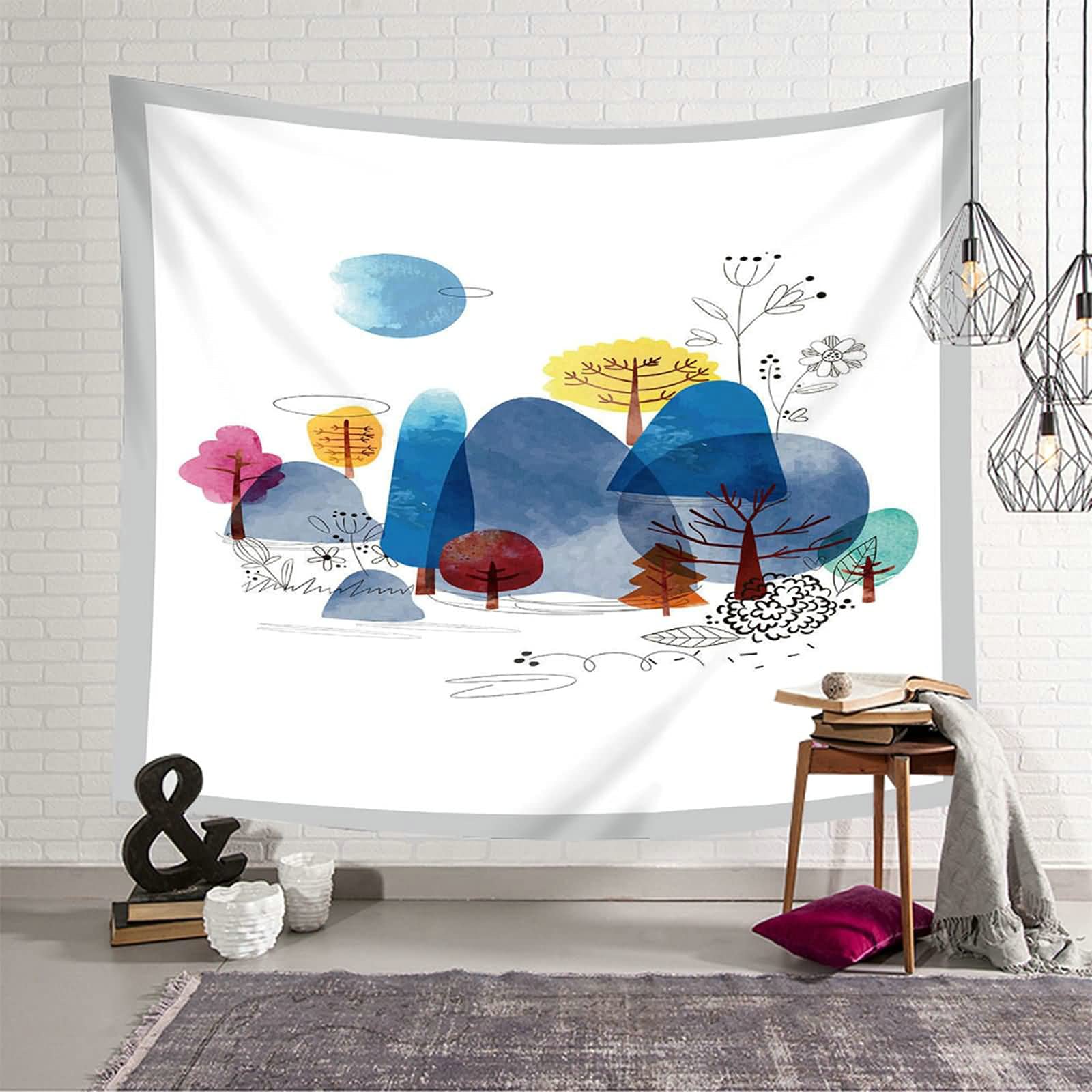 Tapiz de pared KnSam de poliéster con acabado artístico de paisaje, 150 x 130 cm