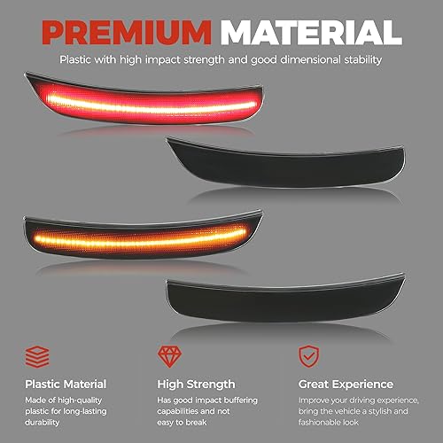 Miniatura 3 de HECASA Luz de marcador lateral compatible con Dodge Charger 2015-2022, reflectores, faros delanteros y traseros, lente ahumada roja y amarilla de