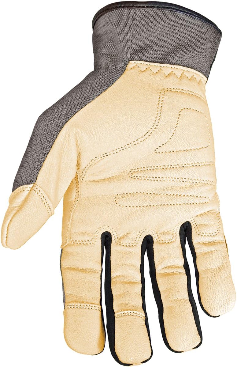 Youngstown Glove Hybrid Plus Leather Palm Heavy Duty Work Gloves For Men - Washable, Durable, Form-Fit - Gray