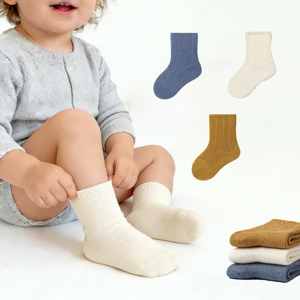 3 pares de meias para bebês recém-nascidos, meias de algodão de cor sólida, sem costura, macias, respiráveis para bebês meninos e meninas