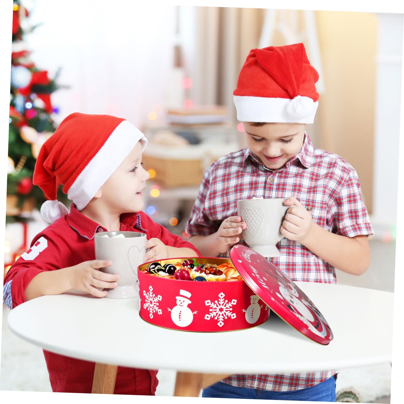 YARNOW Lot de 3 Boîtes à Biscuits de Noël Rondes en Métal avec Couvercles, pour Conserver Bonbons, Biscuits, Friandises Et Cadeaux