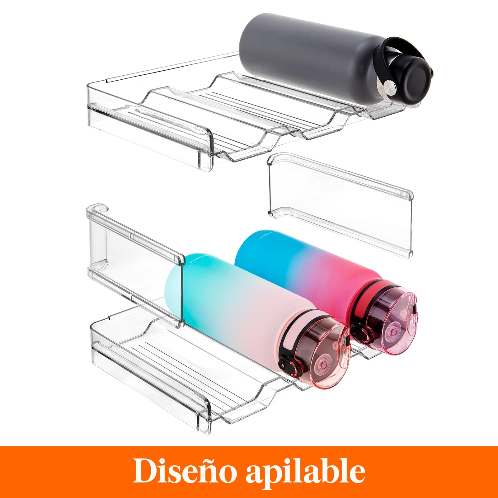 Lifewit Organizador de Botellas de Vino y Agua Apilable para Armario, Frigorífico, Despensa - Portabotellas de Plástico para Almacenar en Encimera, Armario, Oficina - Pack de 2