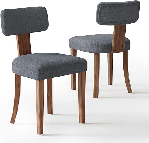 Miniatura 1 de Juego de 2 sillas de comedor modernas de mediados de siglo, sillas de cocina tapizadas de lino con respaldo curvado y patas ajustables para sala de